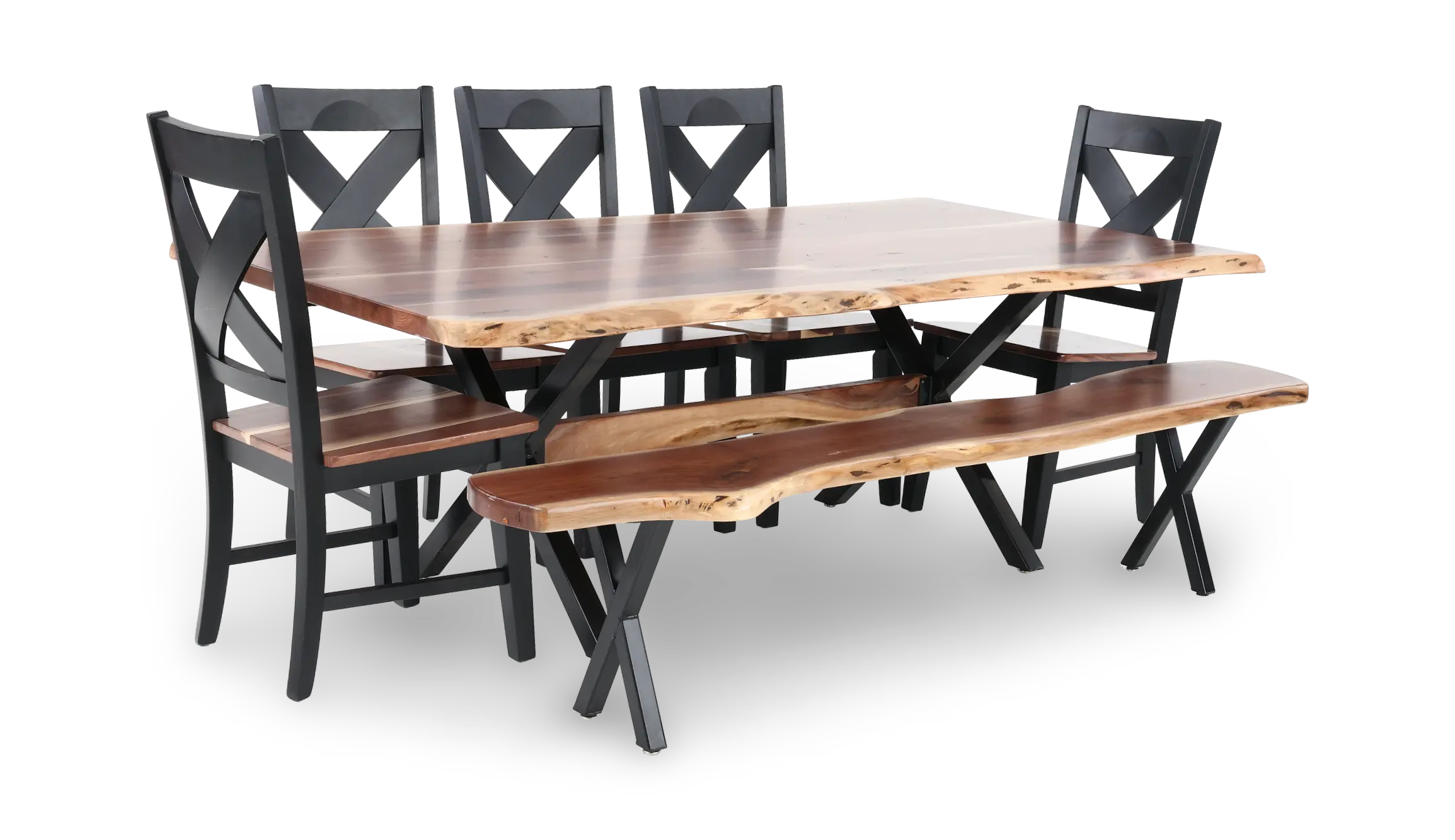 Live Edge Walnut and Black 7 Piece Dining Set-1
