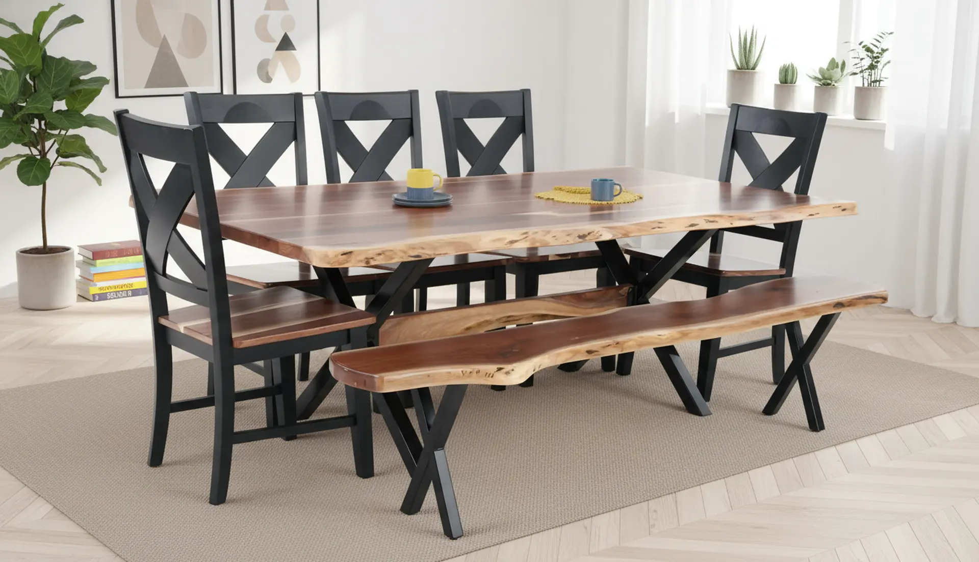 Live Edge Walnut and Black 7 Piece Dining Set-2