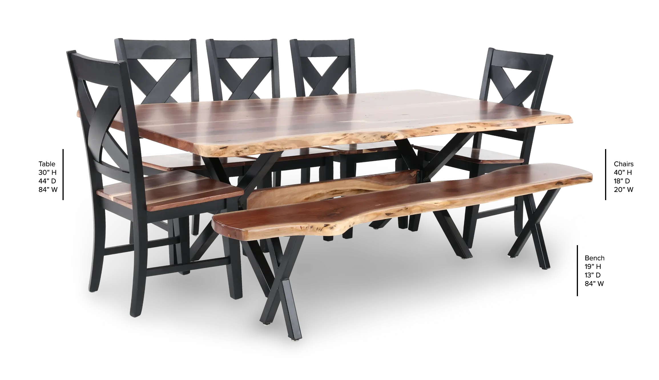 Live Edge Walnut and Black 7 Piece Dining Set-4