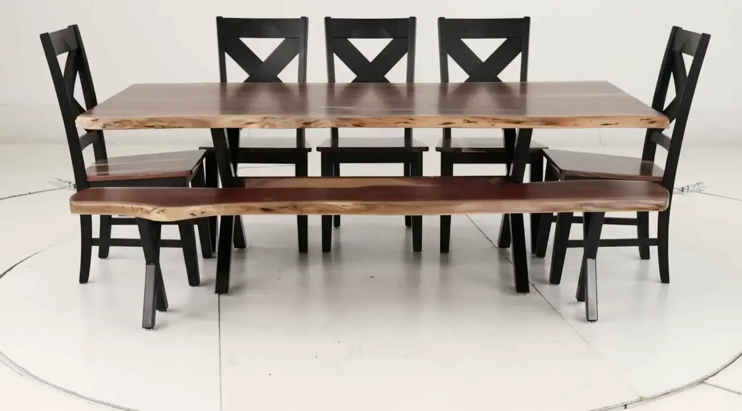 Live Edge Walnut and Black 7 Piece Dining Set-8