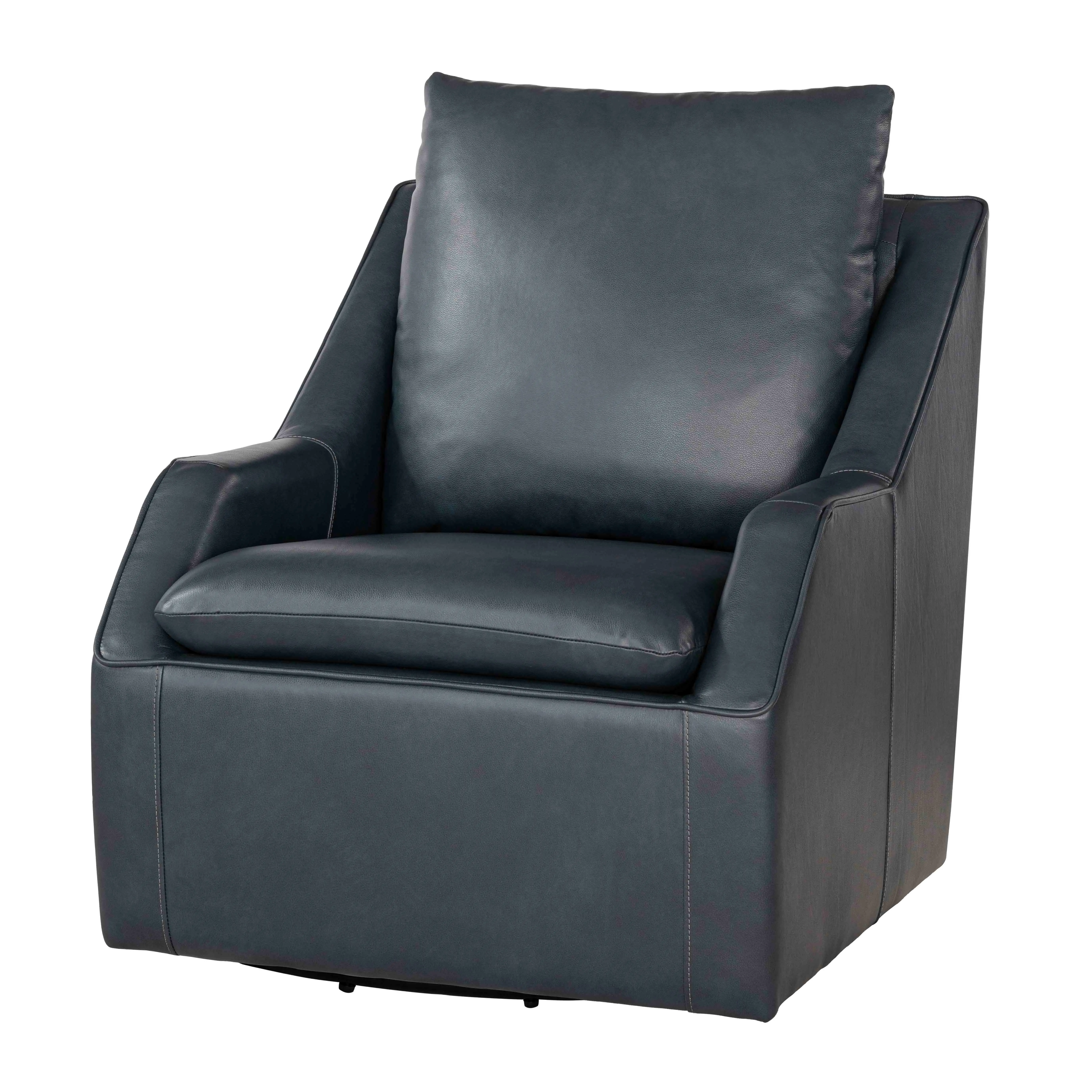Asher Dark Blue Leather Swivel Chair-1
