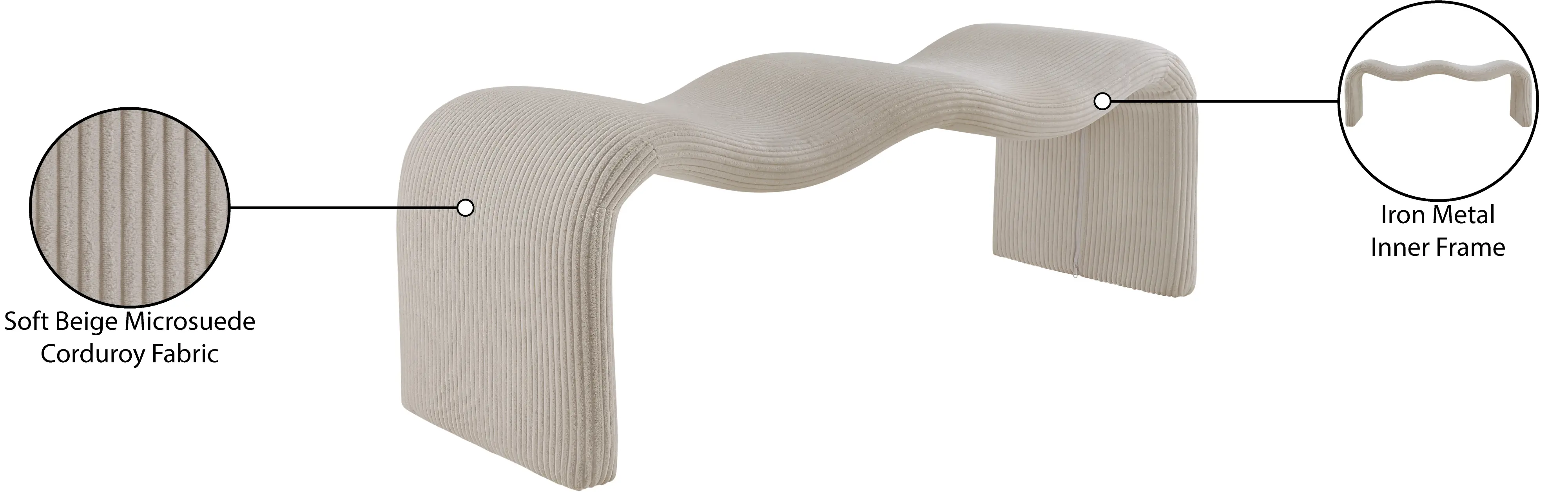 Willow Beige Corduroy Upholstered Bench-8