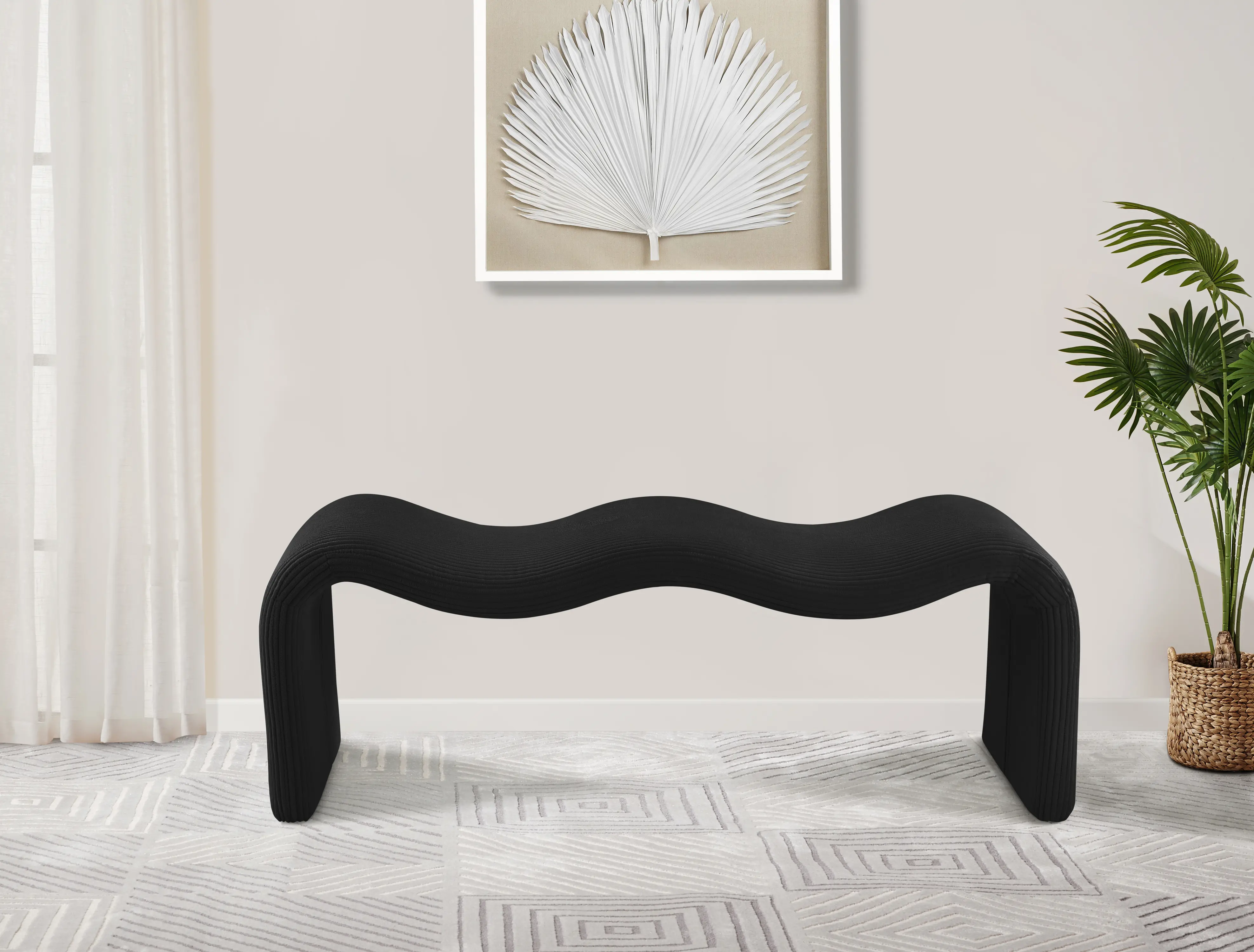 Willow Black Corduroy Upholstered Bench-2