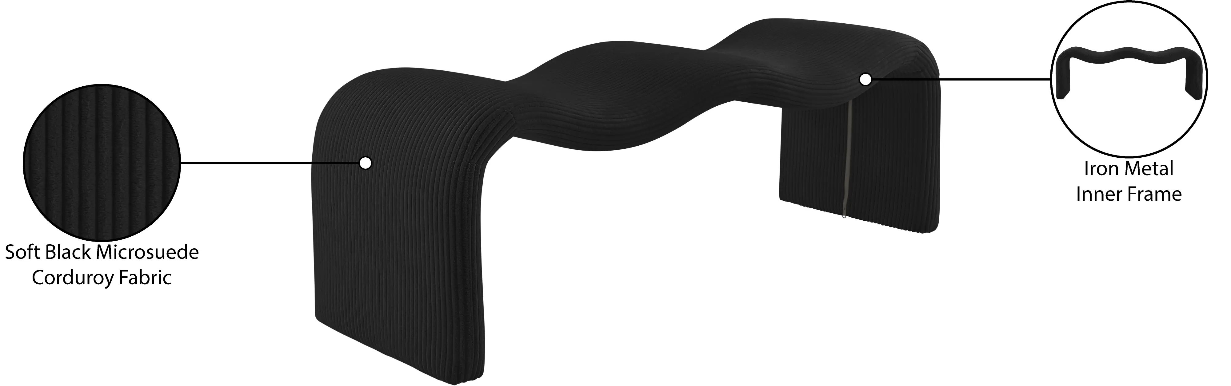 Willow Black Corduroy Upholstered Bench-8