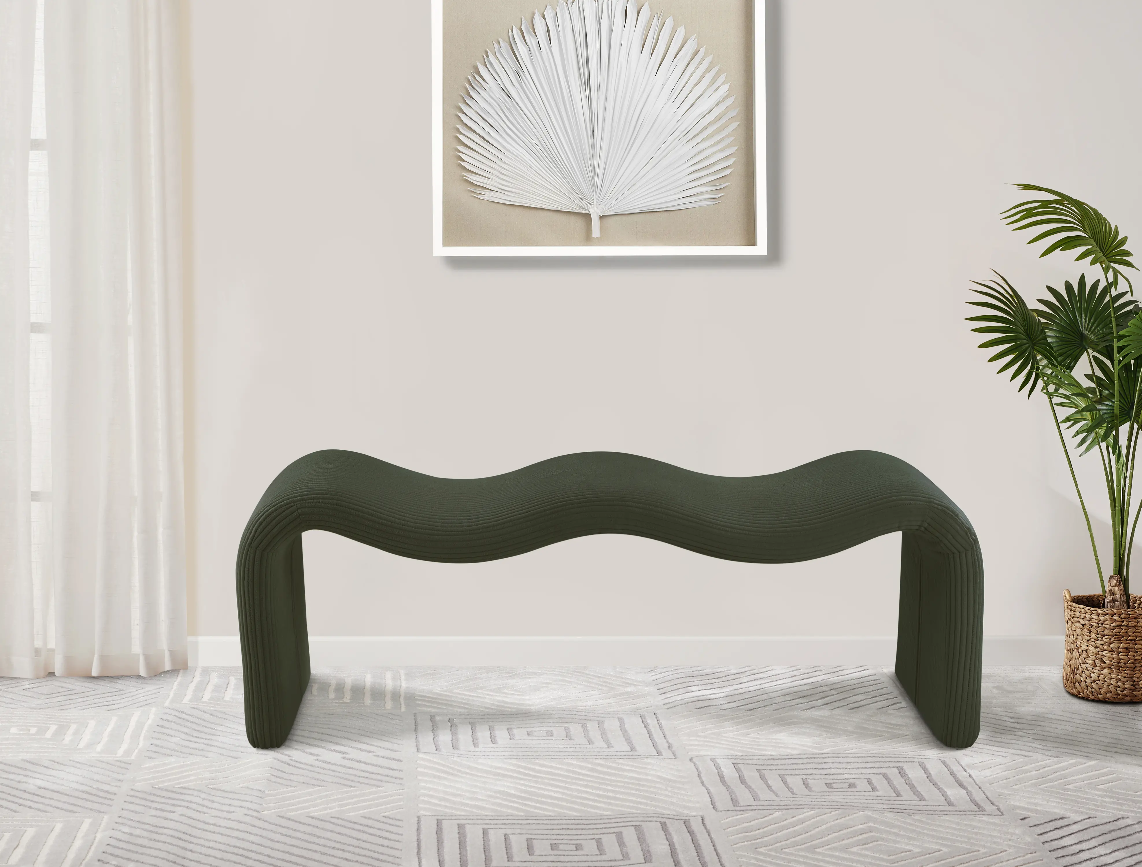 Willow Green Corduroy Upholstered Bench-2