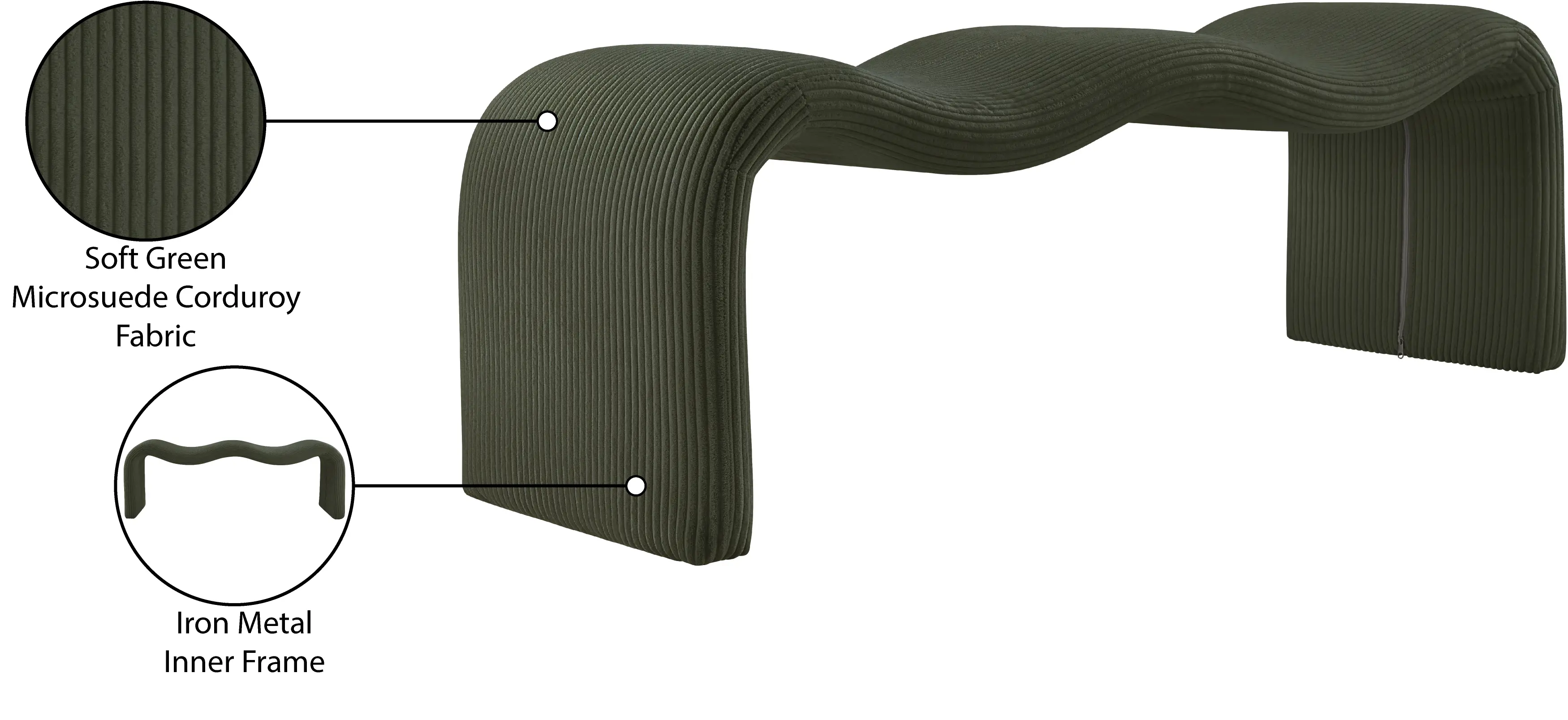 Willow Green Corduroy Upholstered Bench-8