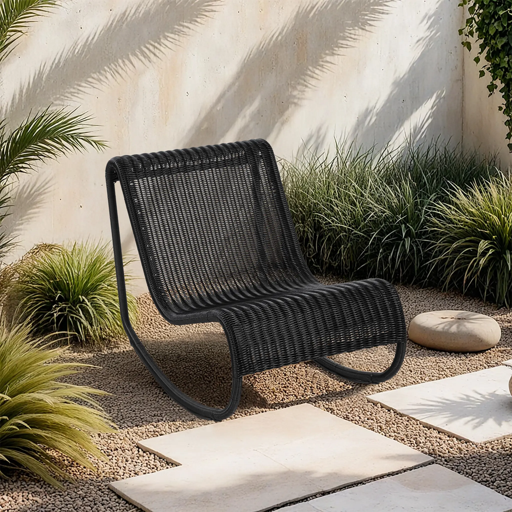 Antigua Black Wicker Patio Rocking Chair-2