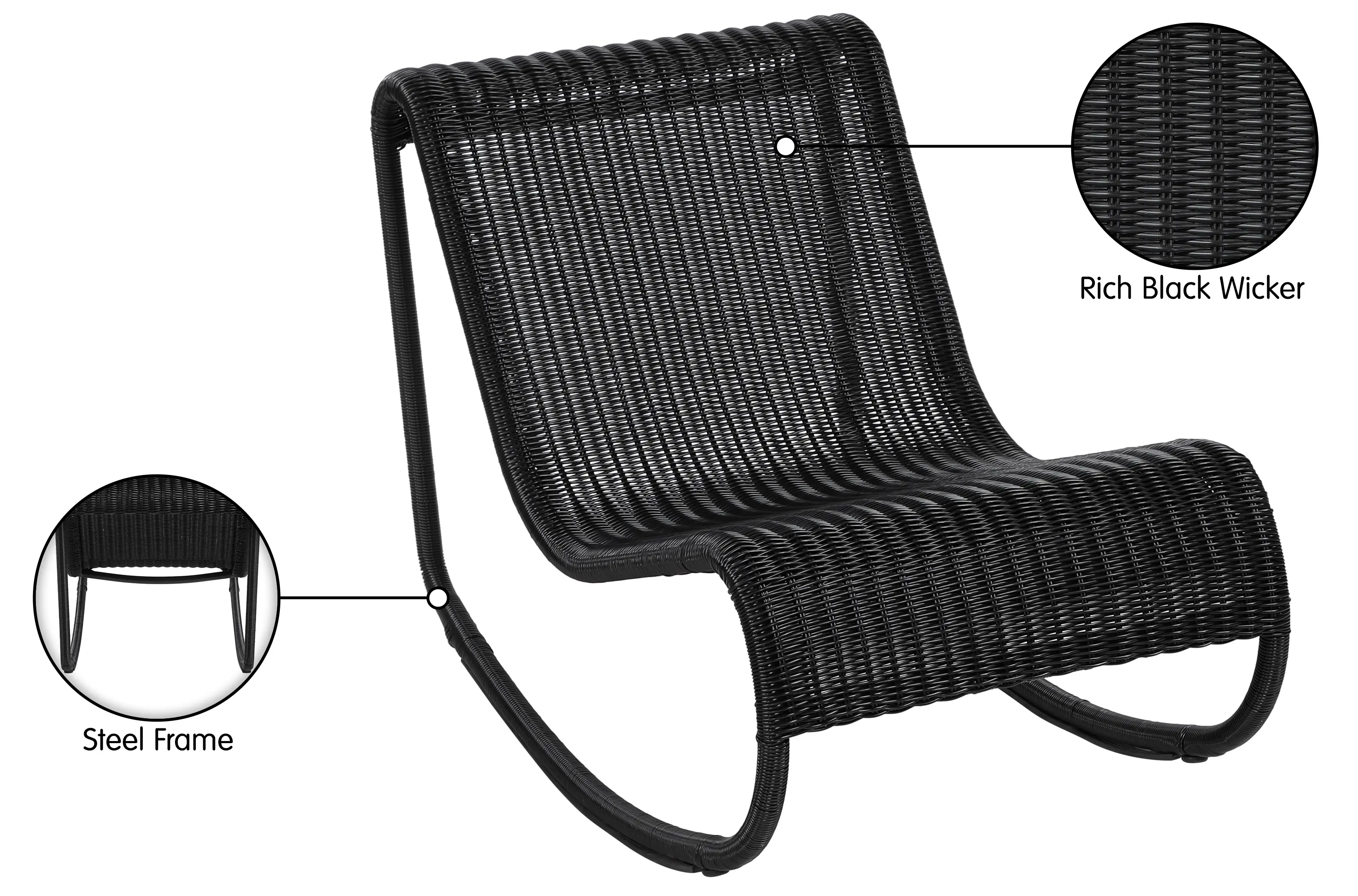 Antigua Black Wicker Patio Rocking Chair-9