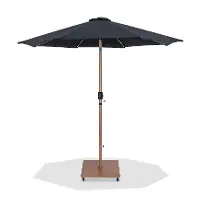 Fiji Black Patio Umbrella with Teak Aluminum Base Set