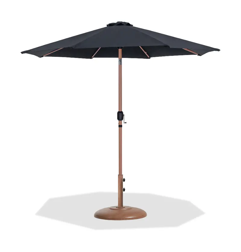 Fiji Black Patio Umbrella with Teak Aluminum Base Set