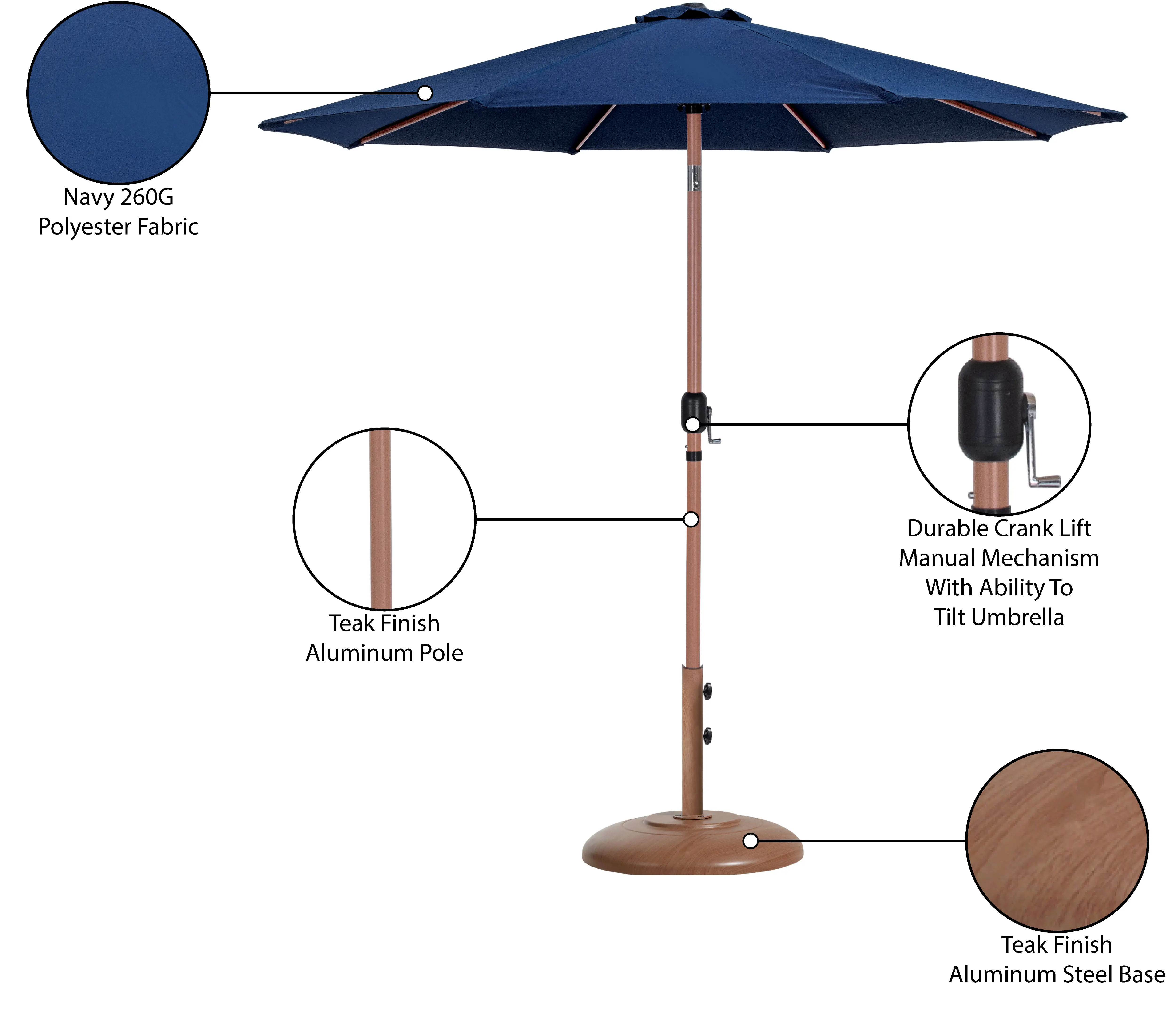 55014NAVY-BT Fiji Navy Patio Umbrella with Teak Aluminum Base Set-14