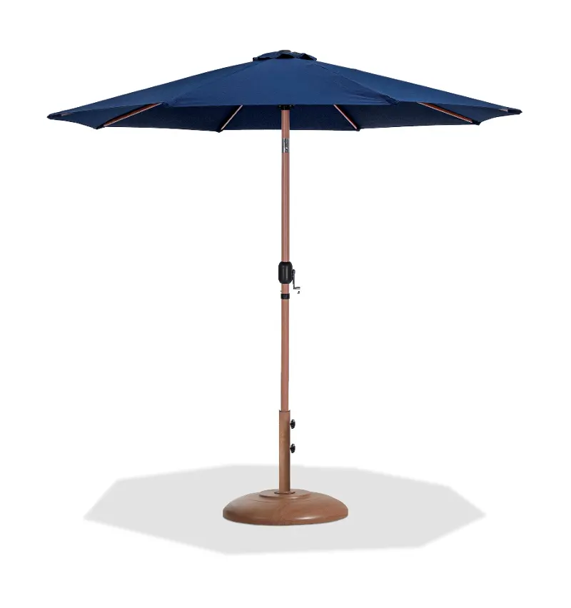 Fiji Navy Patio Umbrella with Teak Aluminum Base Set