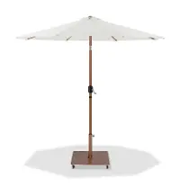Fiji White Patio Umbrella with Teak Aluminum Base Set