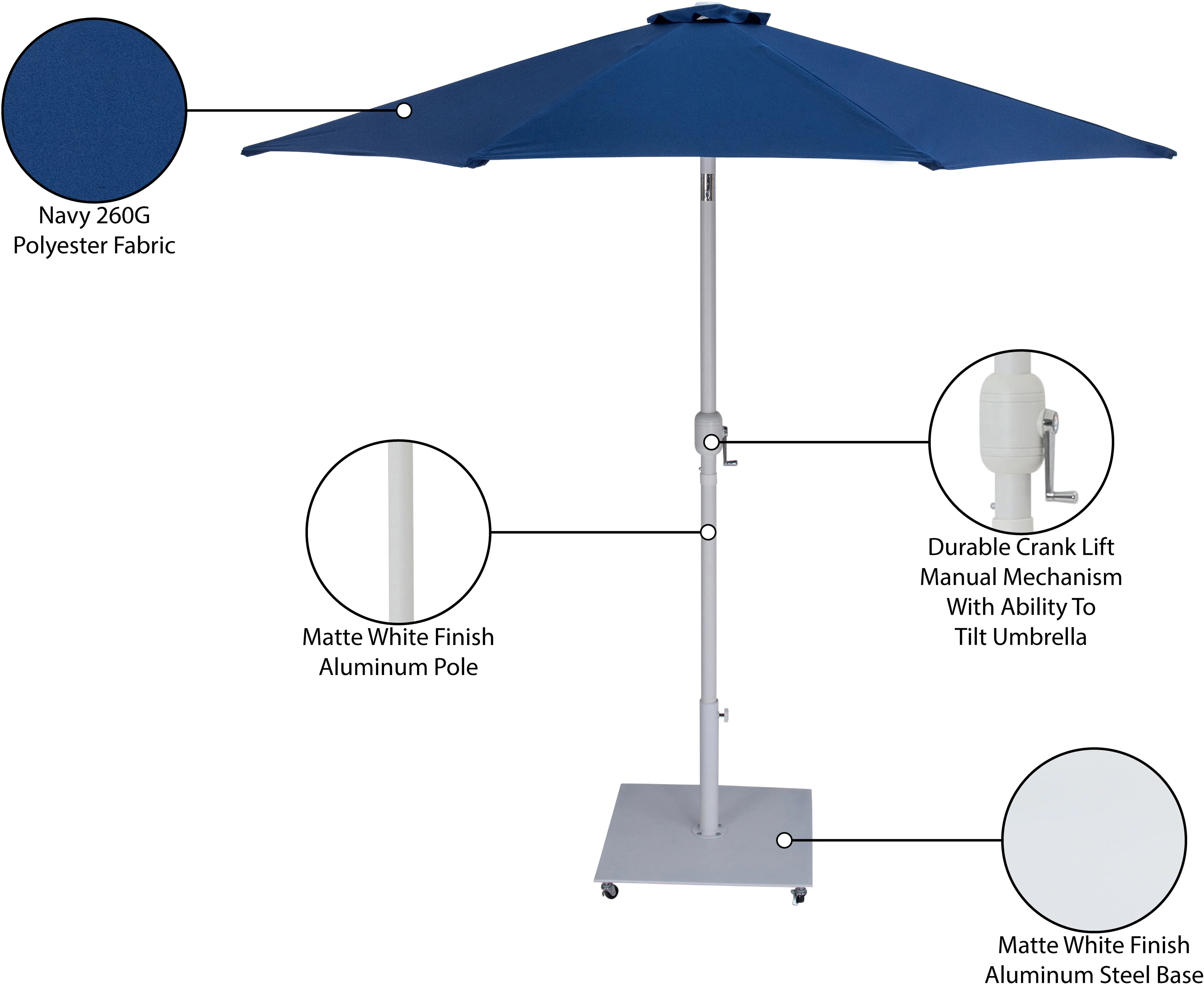 Fiji Navy Patio Umbrella with White Aluminum Base Set-14