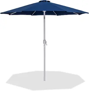 blue patio umbrella with white pole Aqua Outdoors – Heavy Duty, Wind-Stable, Adjustable Tilt & Height – Sun Shade for Pool, Deck, Backyard – Rust-Free Frame – Easy California Umbrella JONATHAN Y Beverly 9 ft.