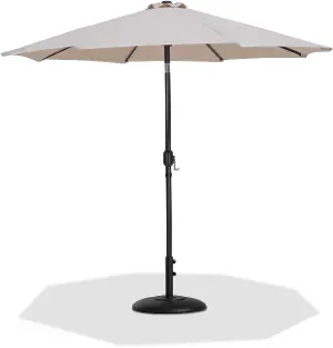 black and beige patio umbrella ELM 10" Ft Cantilever Offset Outdoor Umbrella, Triple Coverage Amalfi Fabric with Piping /