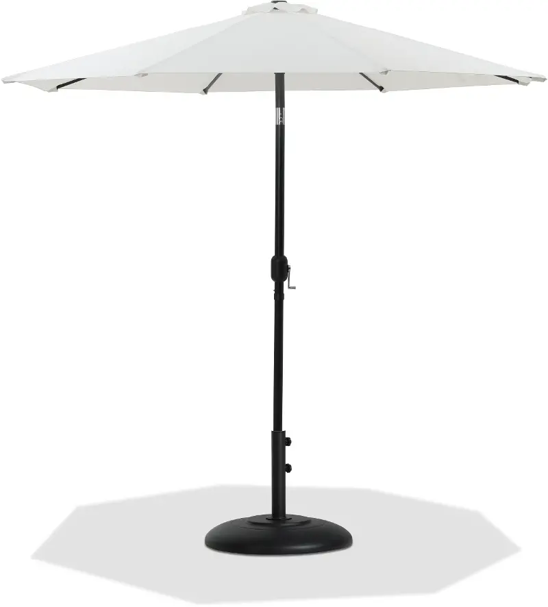 Fiji White Patio Umbrella with Black Aluminum Base Set