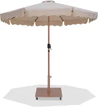 Amalfi Beige Patio Umbrella with Teak Aluminum Base Set