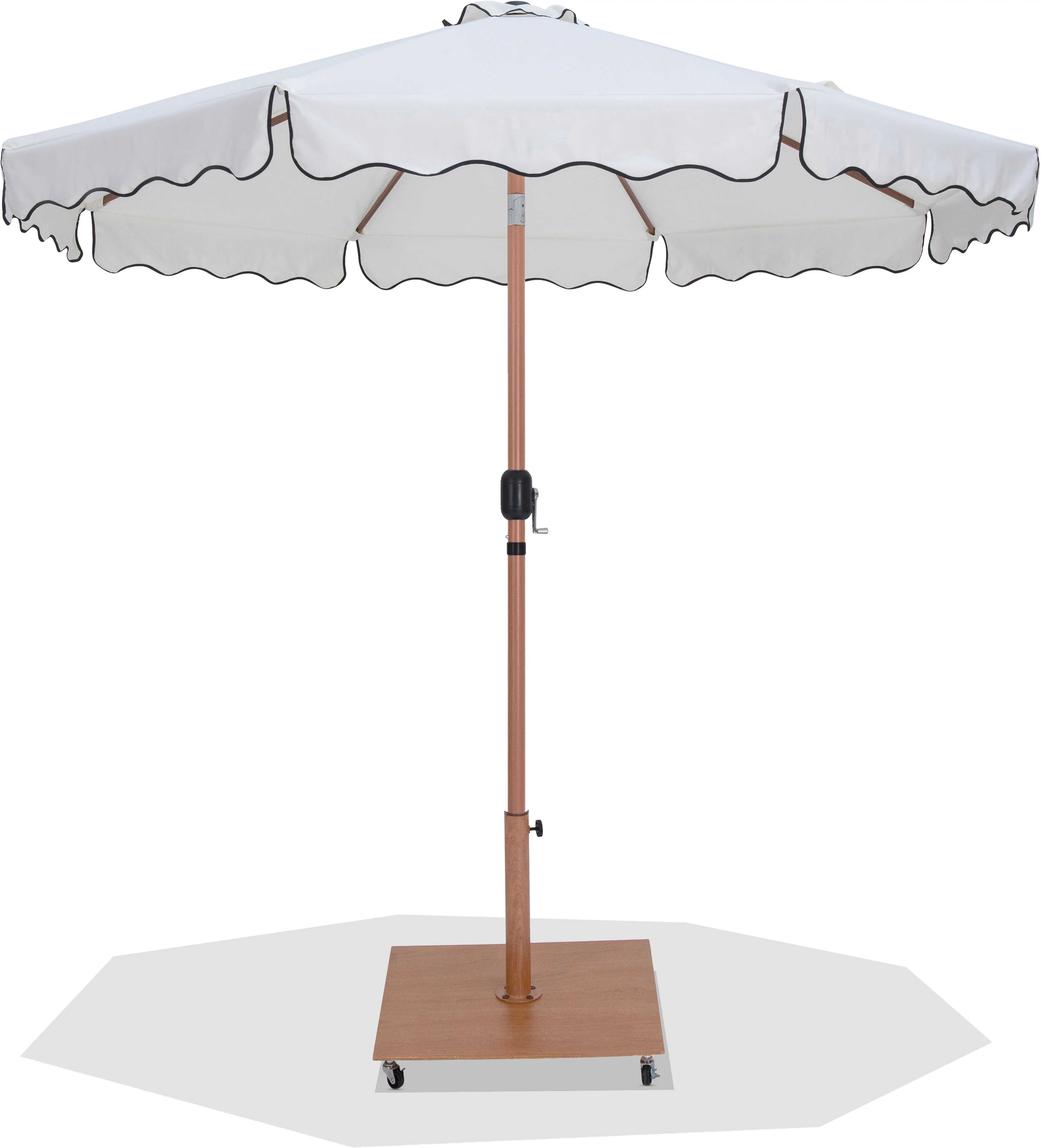 Amalfi White Patio Umbrella with Teak Aluminum Base Set-1