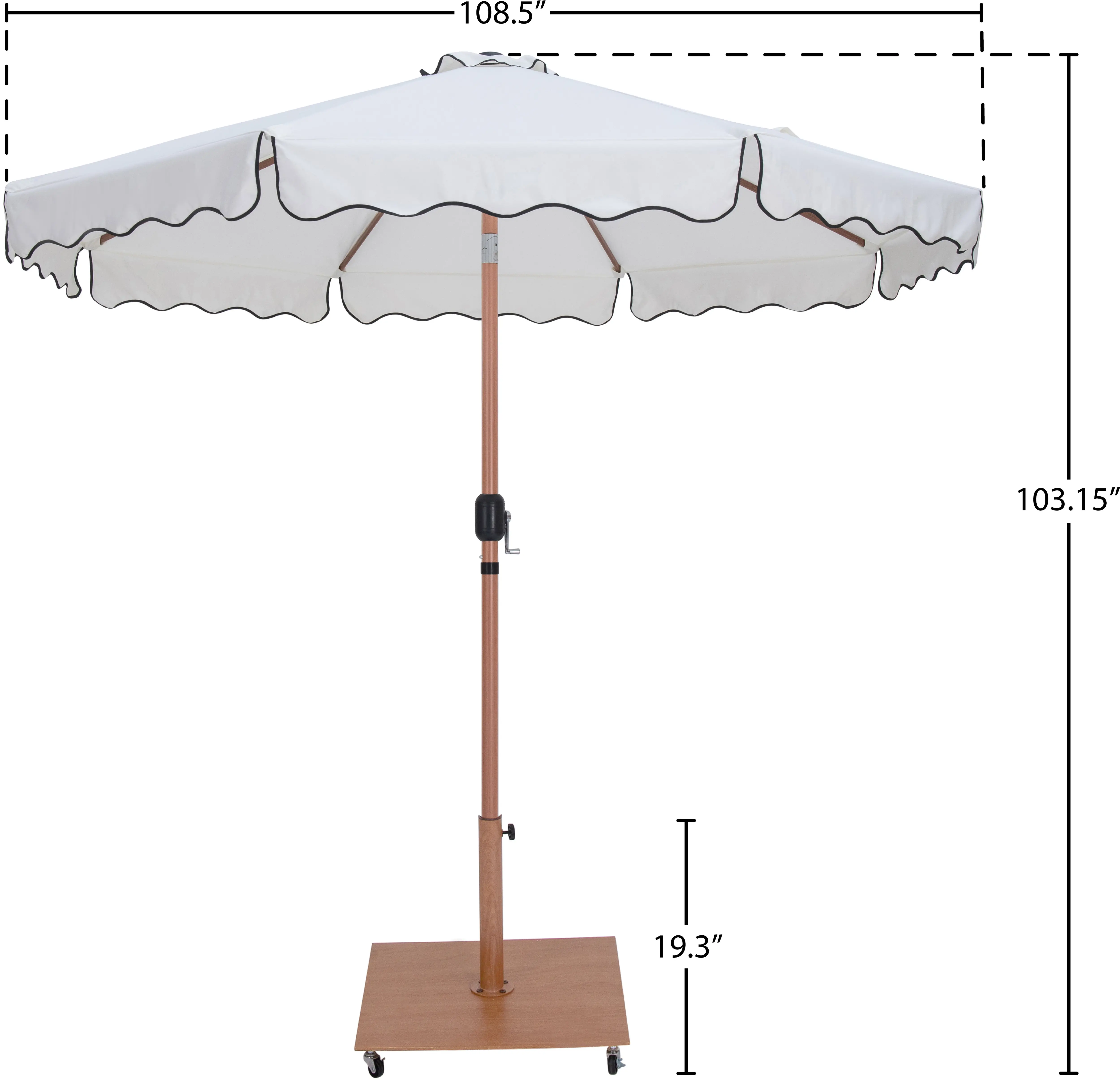 Amalfi White Patio Umbrella with Teak Aluminum Base Set-14