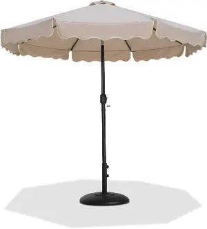 black and tan patio umbrella 'The Mia' Beige Triangle Classic Print Boho Parasol emboldened by black and natural white stripes The Supreme Market - Sunbrella