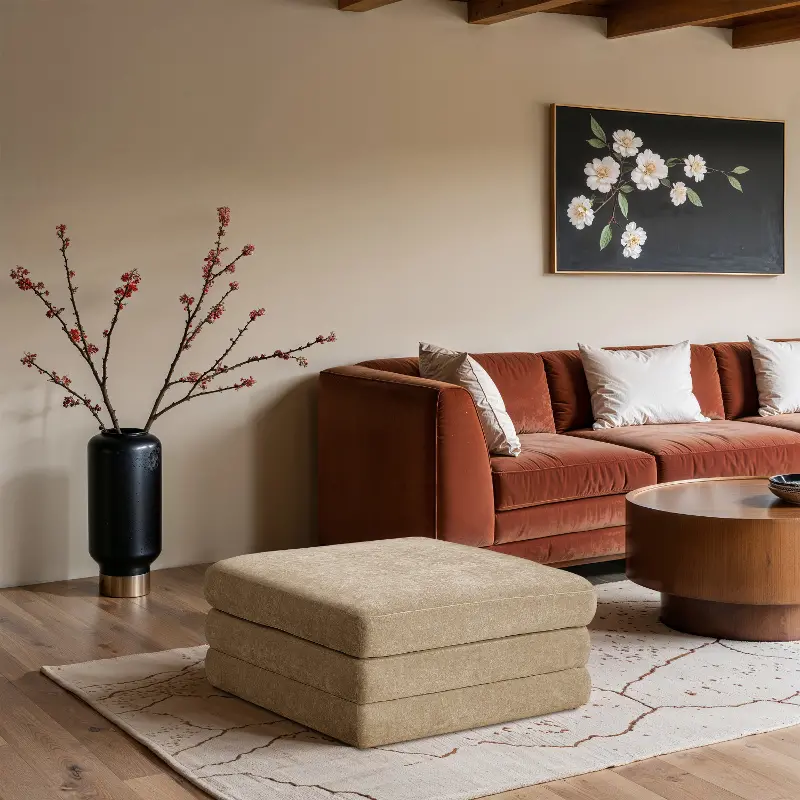 Stellar Beige Chenille Modular Ottoman