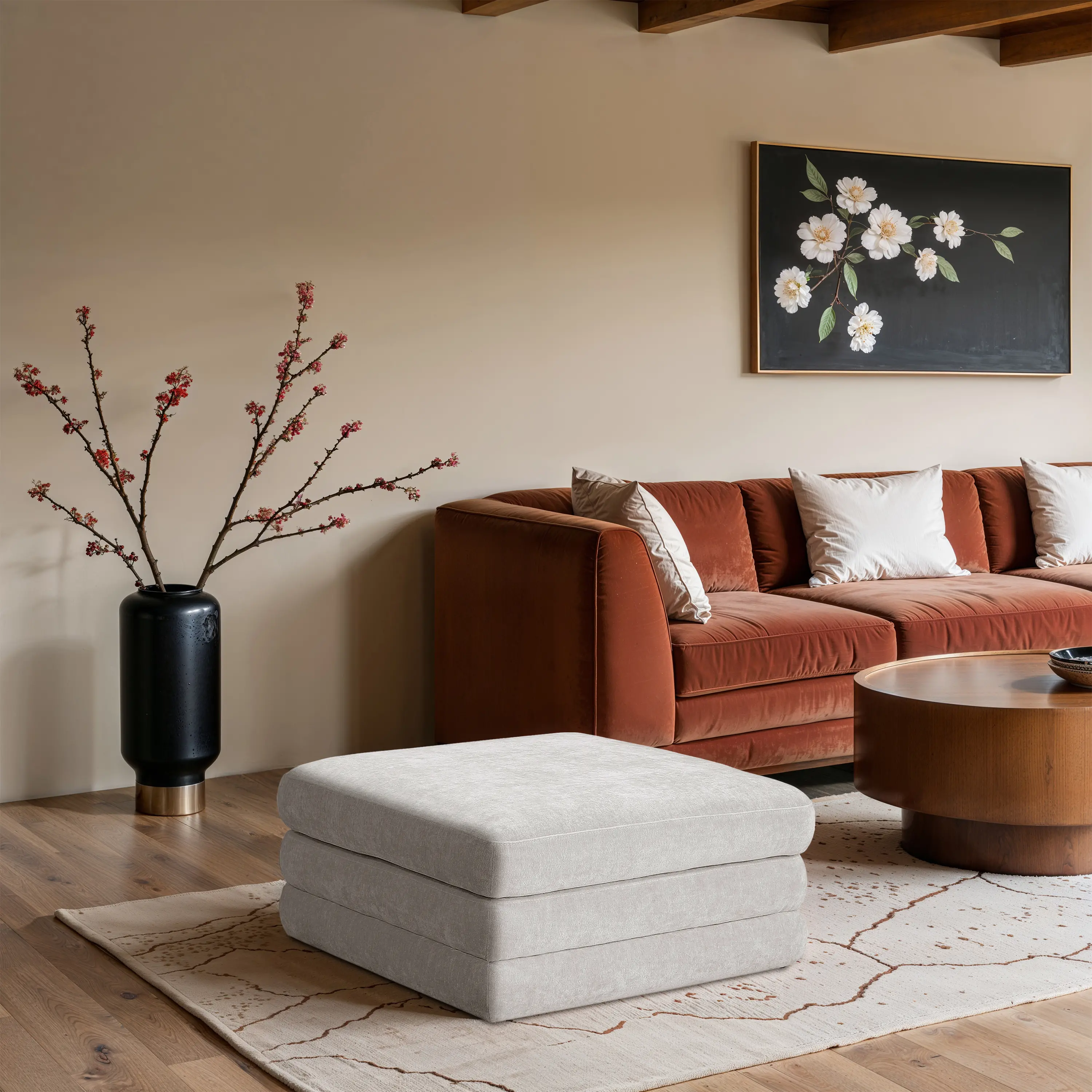 Stellar Cream Chenille Modular Ottoman-2