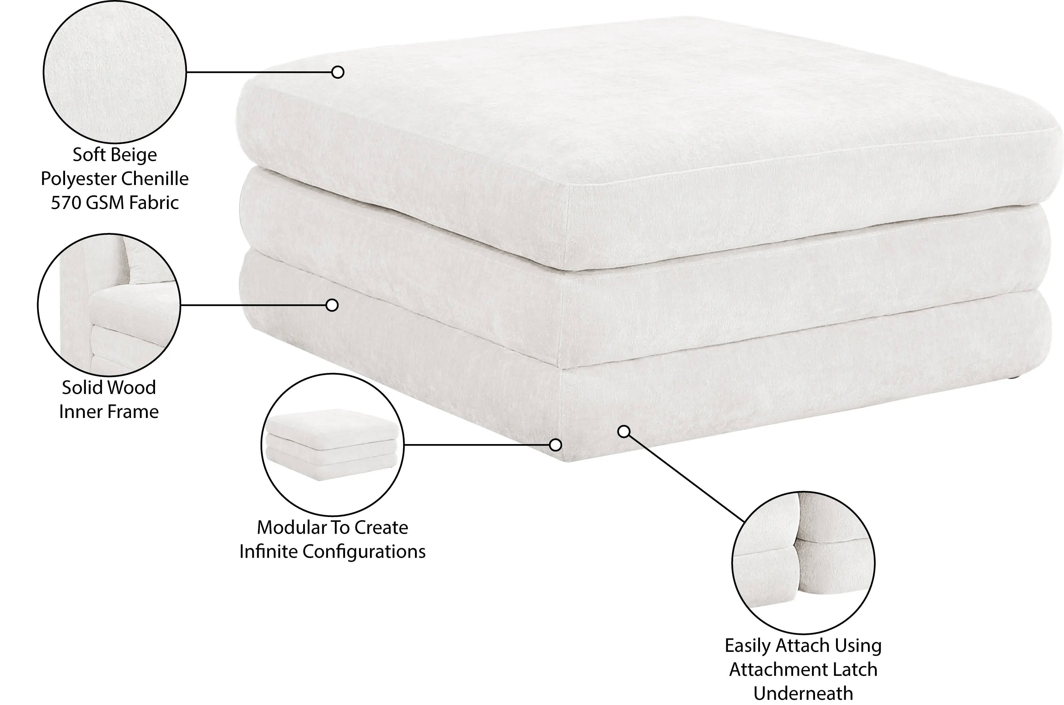 Stellar Cream Chenille Modular Ottoman-4