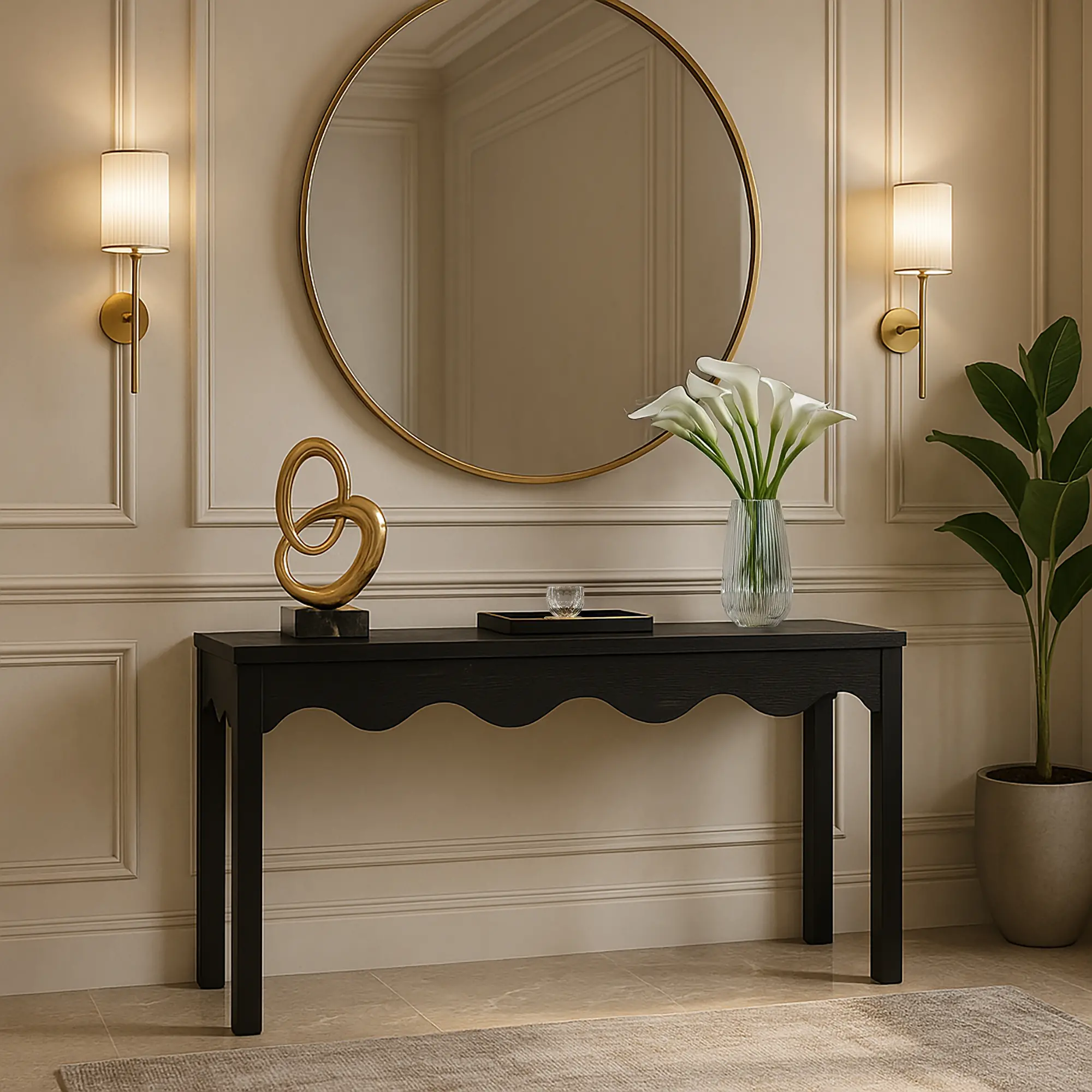 Fiora Black Scalloped Console Table-2