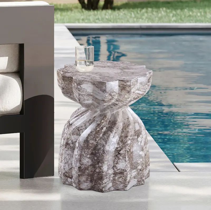 Caserta Brown Marble and Concrete Indoor/Outdoor End Table | RC Willey