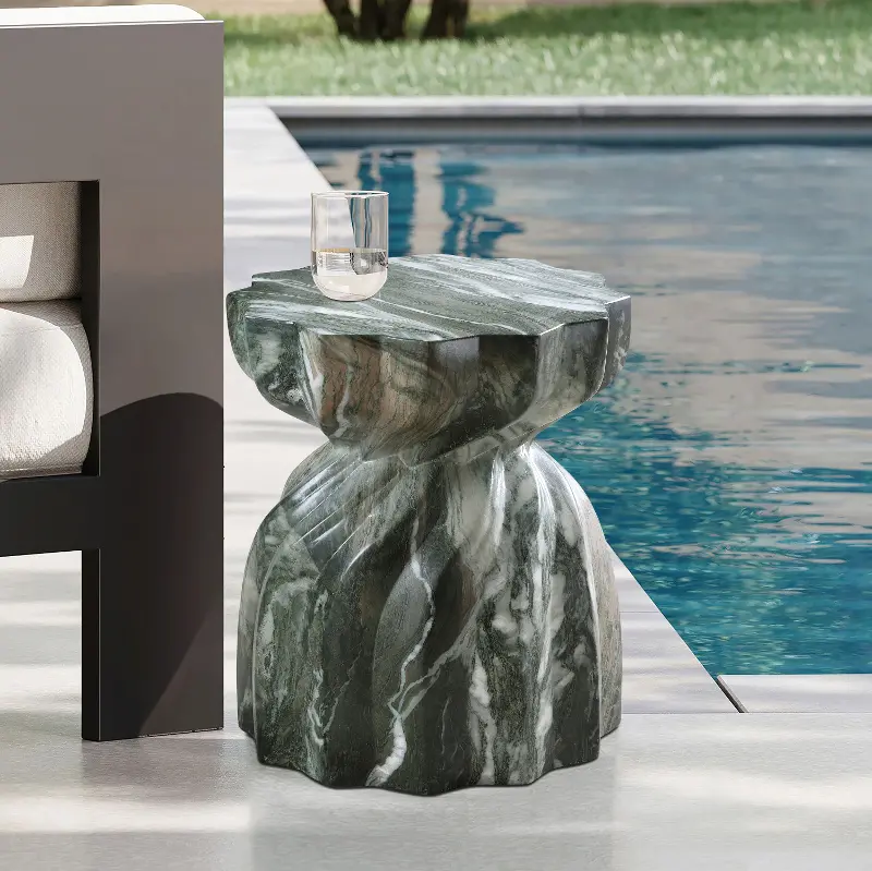 Caserta Green Marble and Concrete Indoor/Outdoor End Table | RC Willey