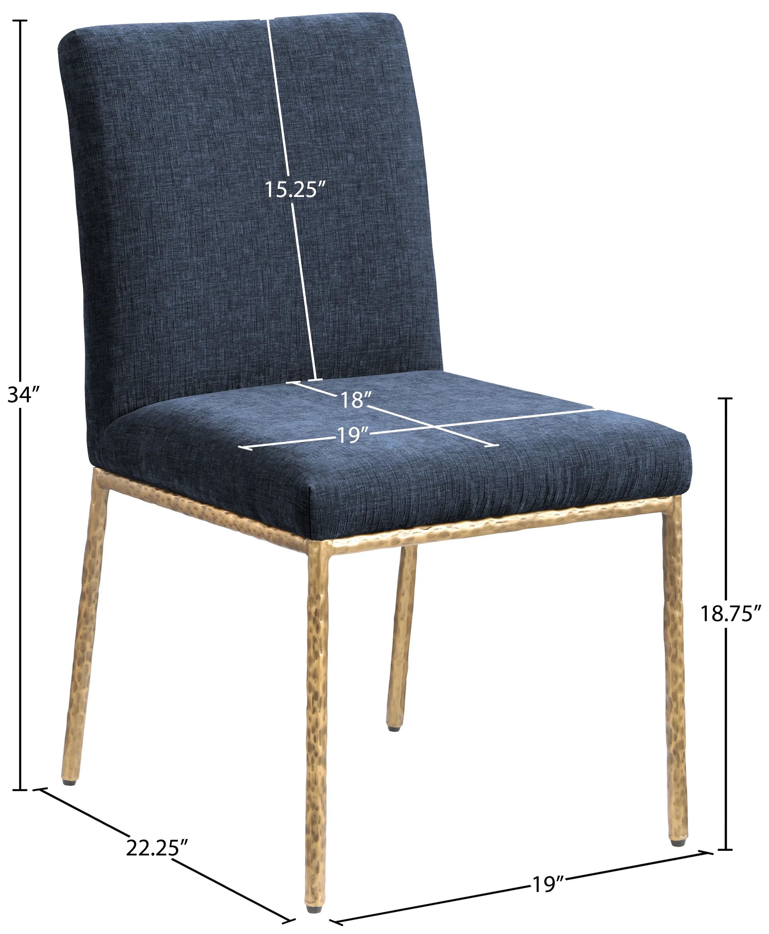 Reeves Navy Dining Side Chair with Gold Legs, Set of 2-3
