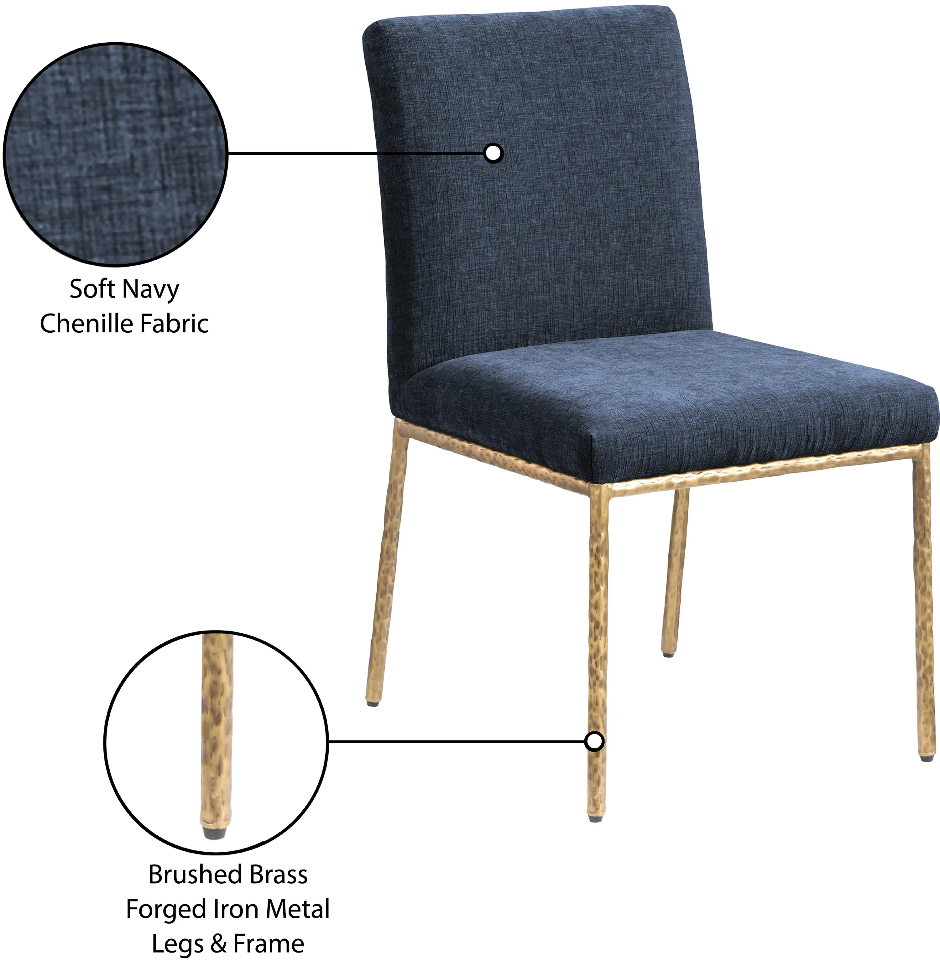 Reeves Navy Dining Side Chair with Gold Legs, Set of 2-9