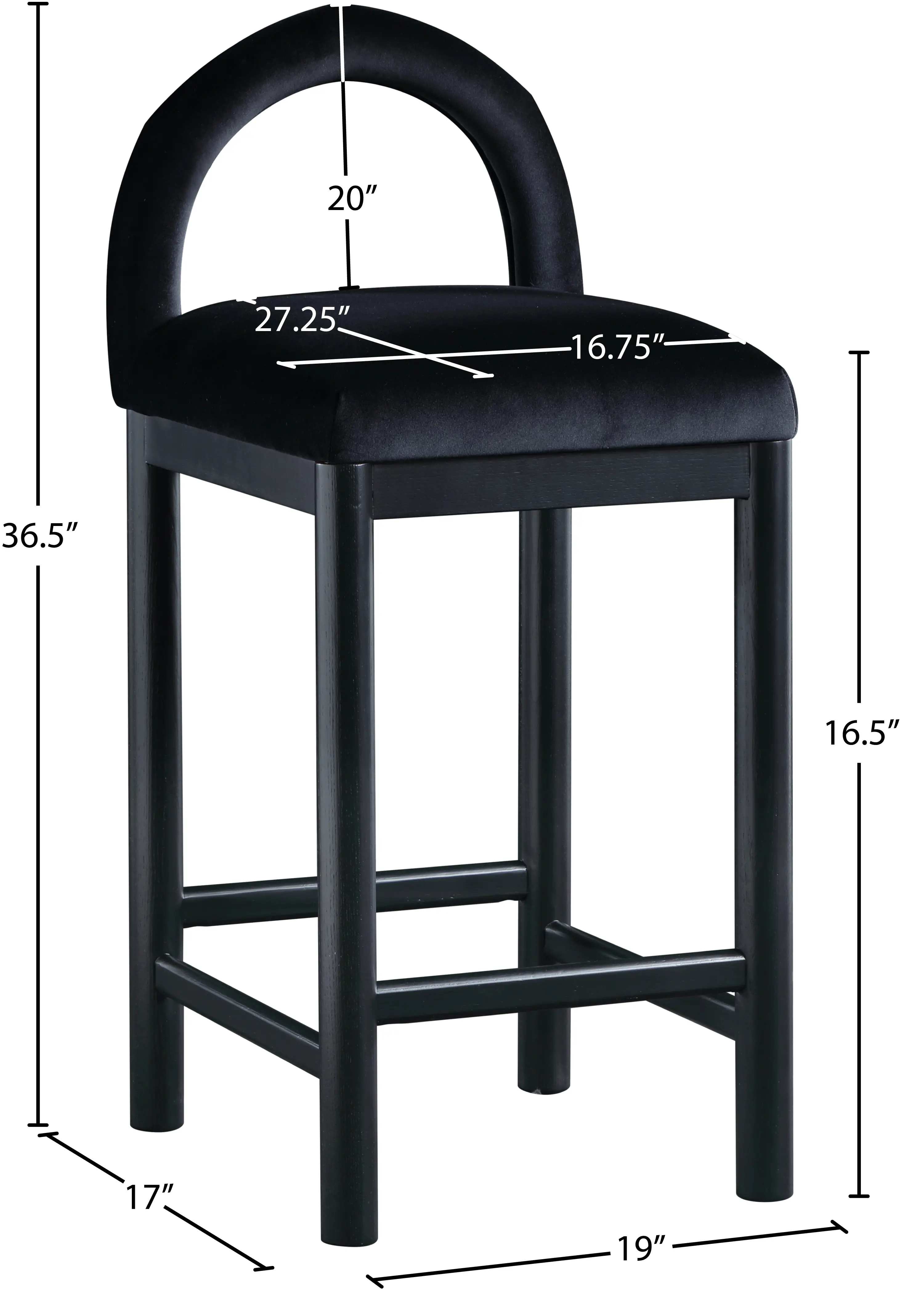 Conrad Black Velvet Upholstered Counter Stool-3