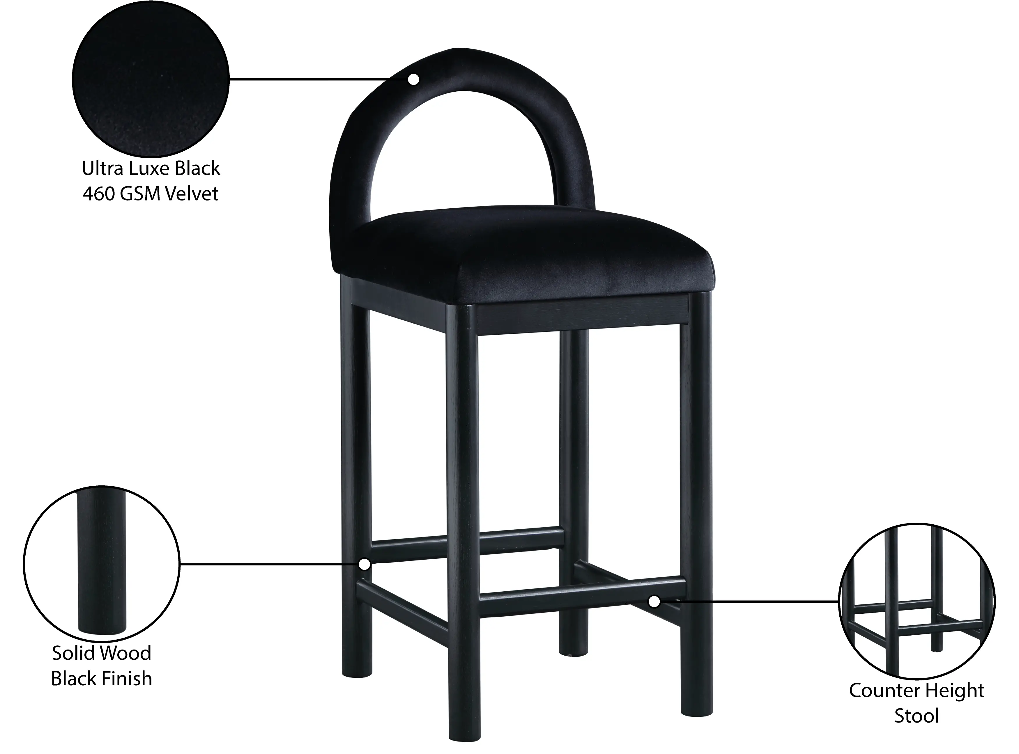 Conrad Black Velvet Upholstered Counter Stool-9