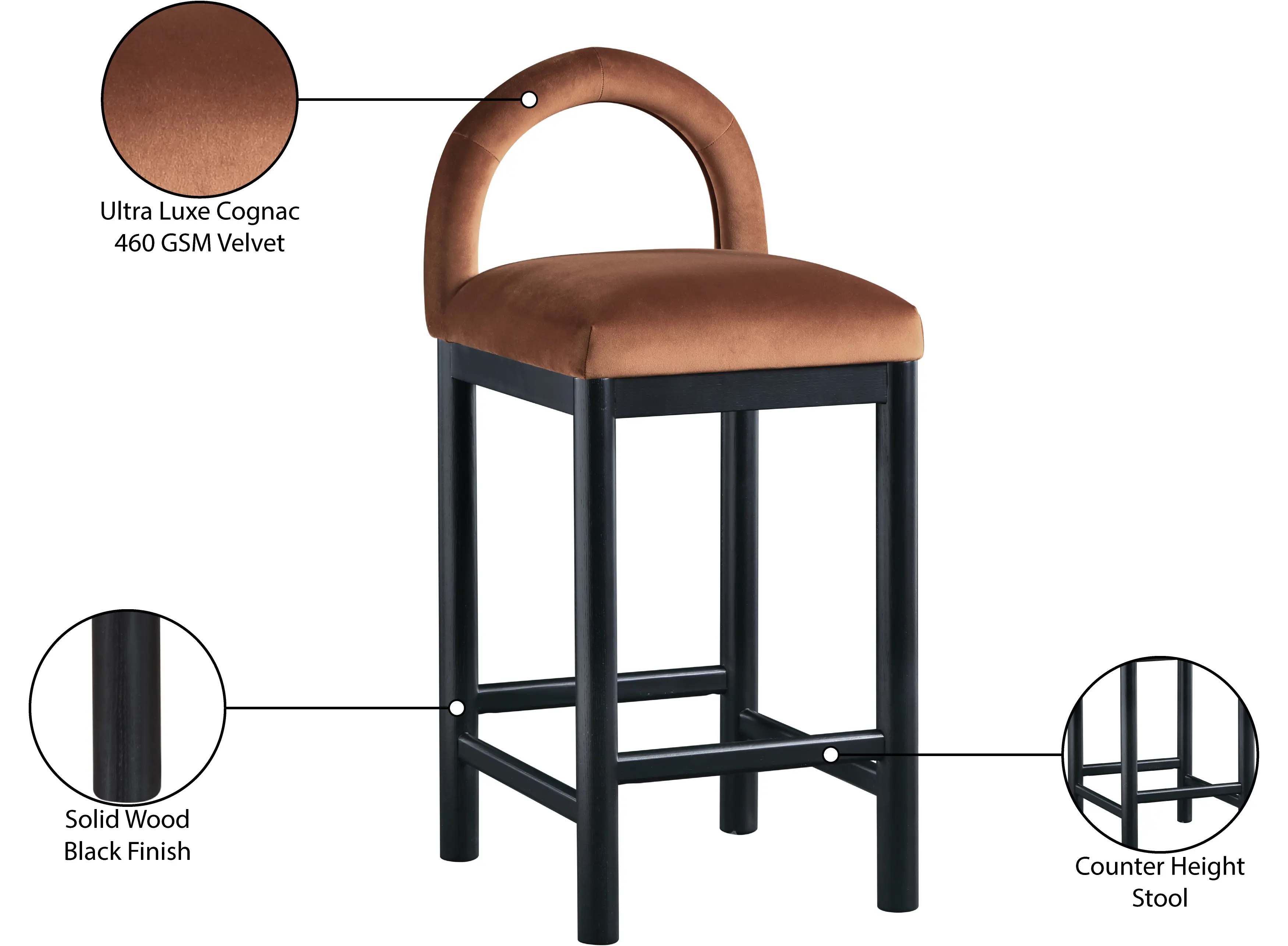 Conrad Brown Velvet Upholstered Counter Stool-9