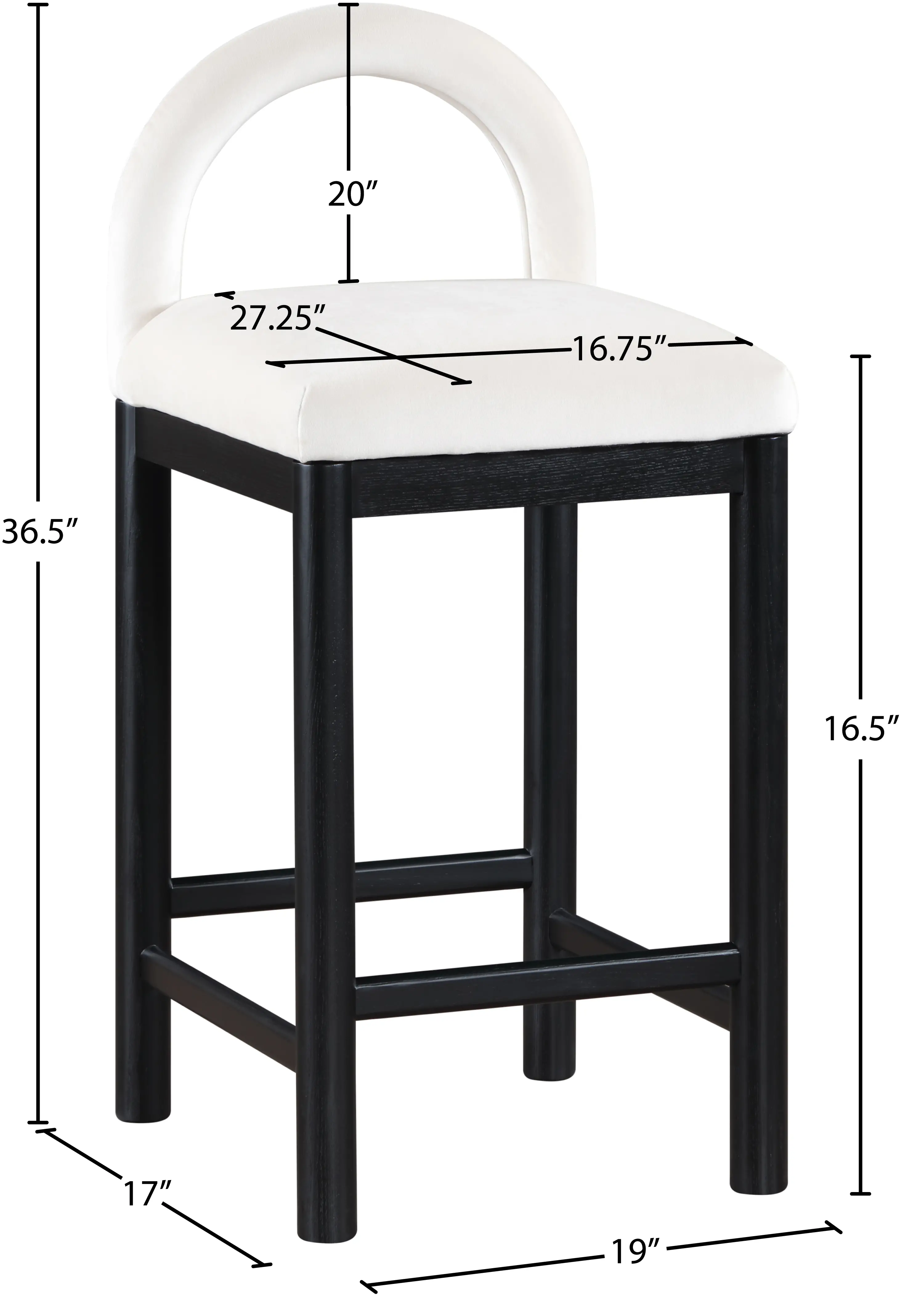 Conrad Cream Velvet Upholstered Counter Stool-3