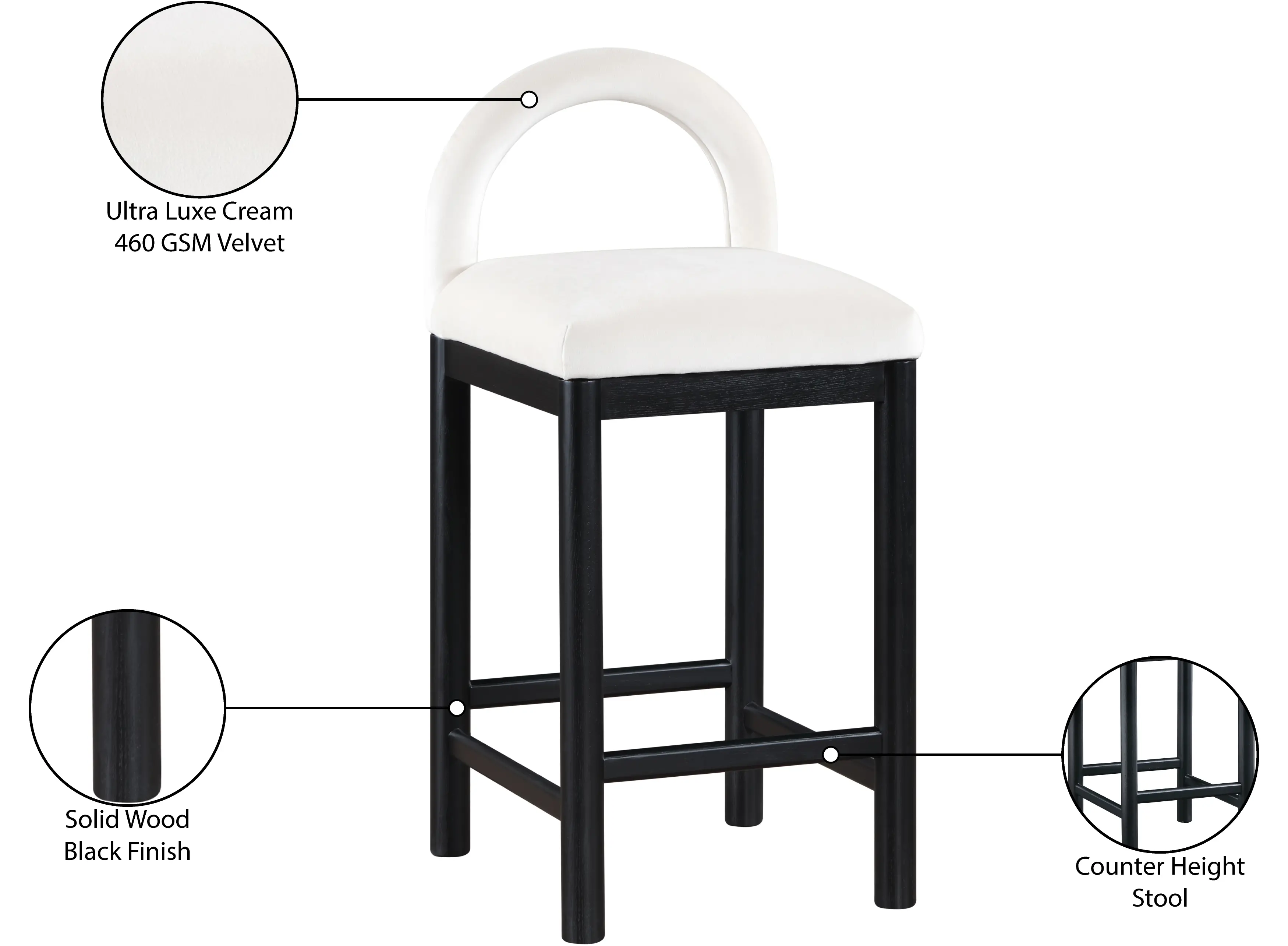 Conrad Cream Velvet Upholstered Counter Stool-9