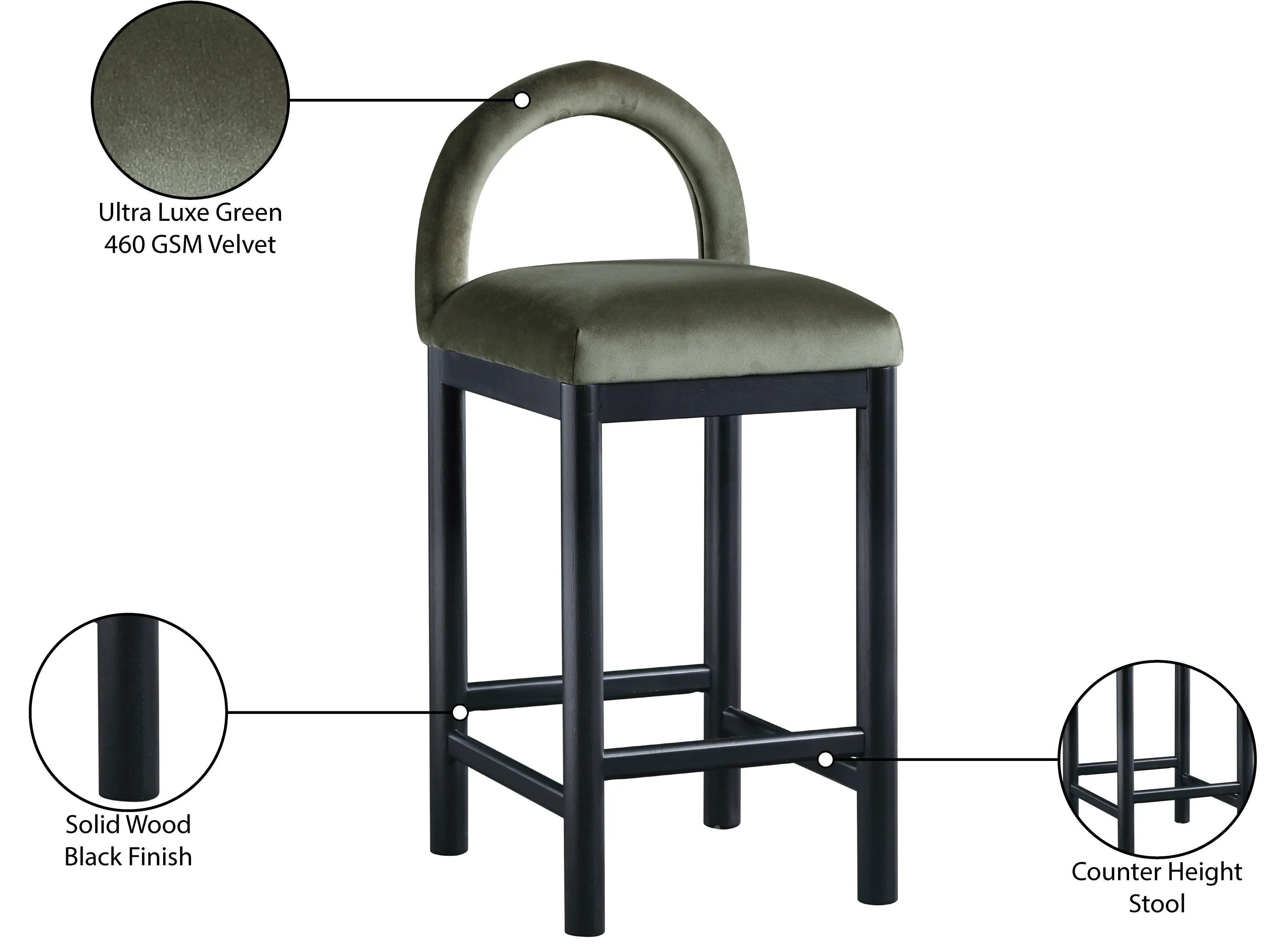 Conrad Green Velvet Upholstered Counter Stool-9