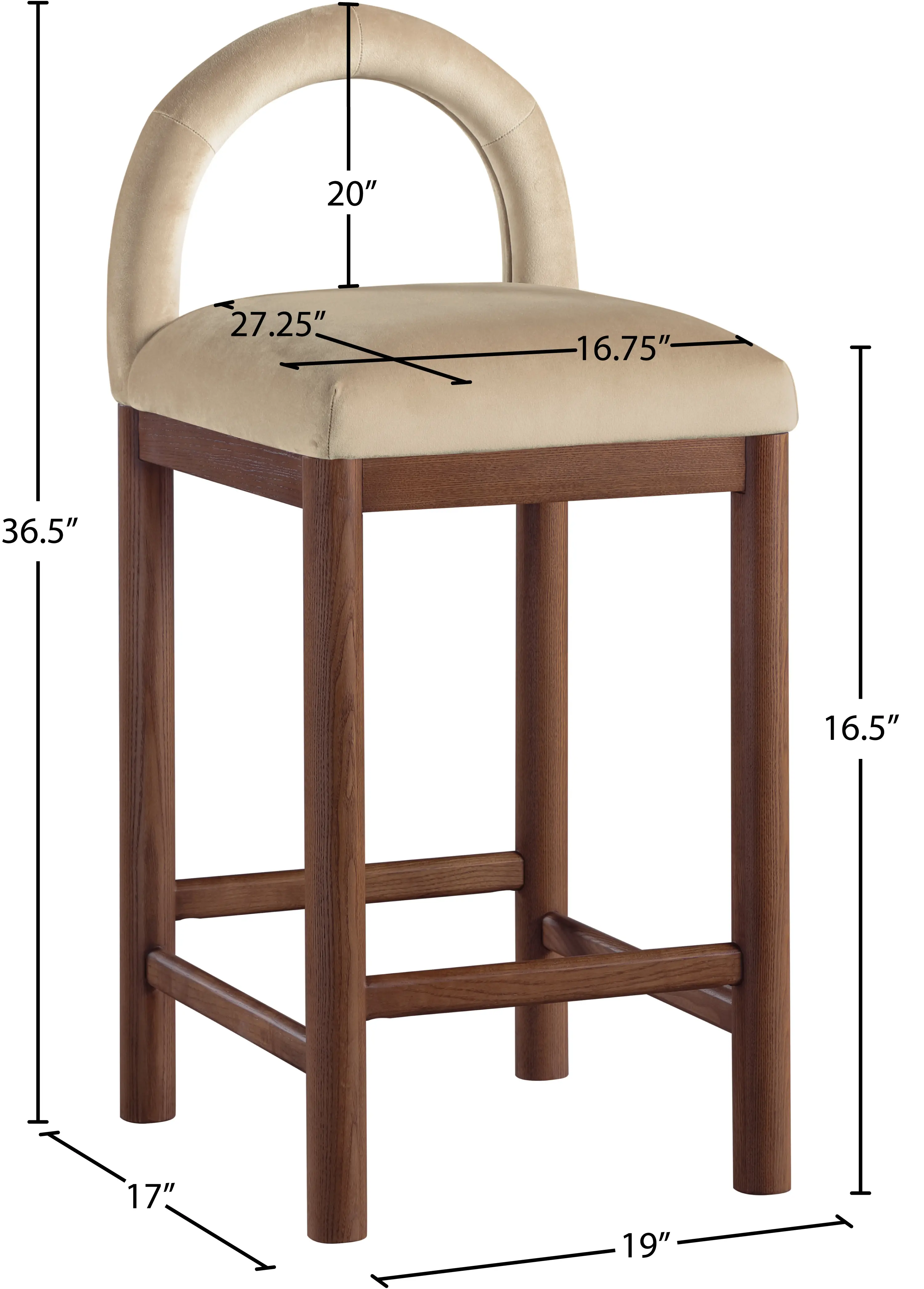 Conrad Beige Velvet Upholstered Counter Stool-3