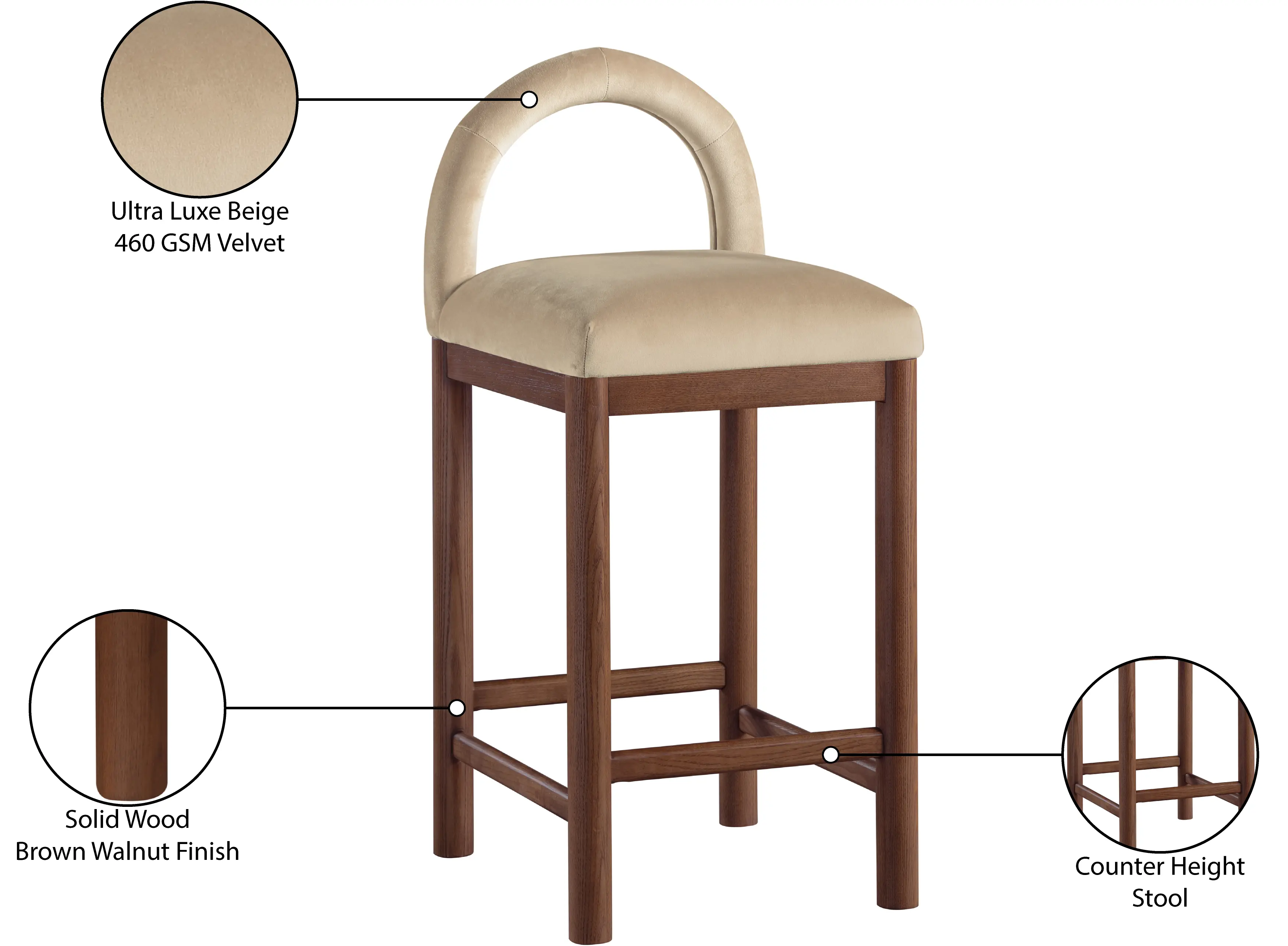 Conrad Beige Velvet Upholstered Counter Stool-9