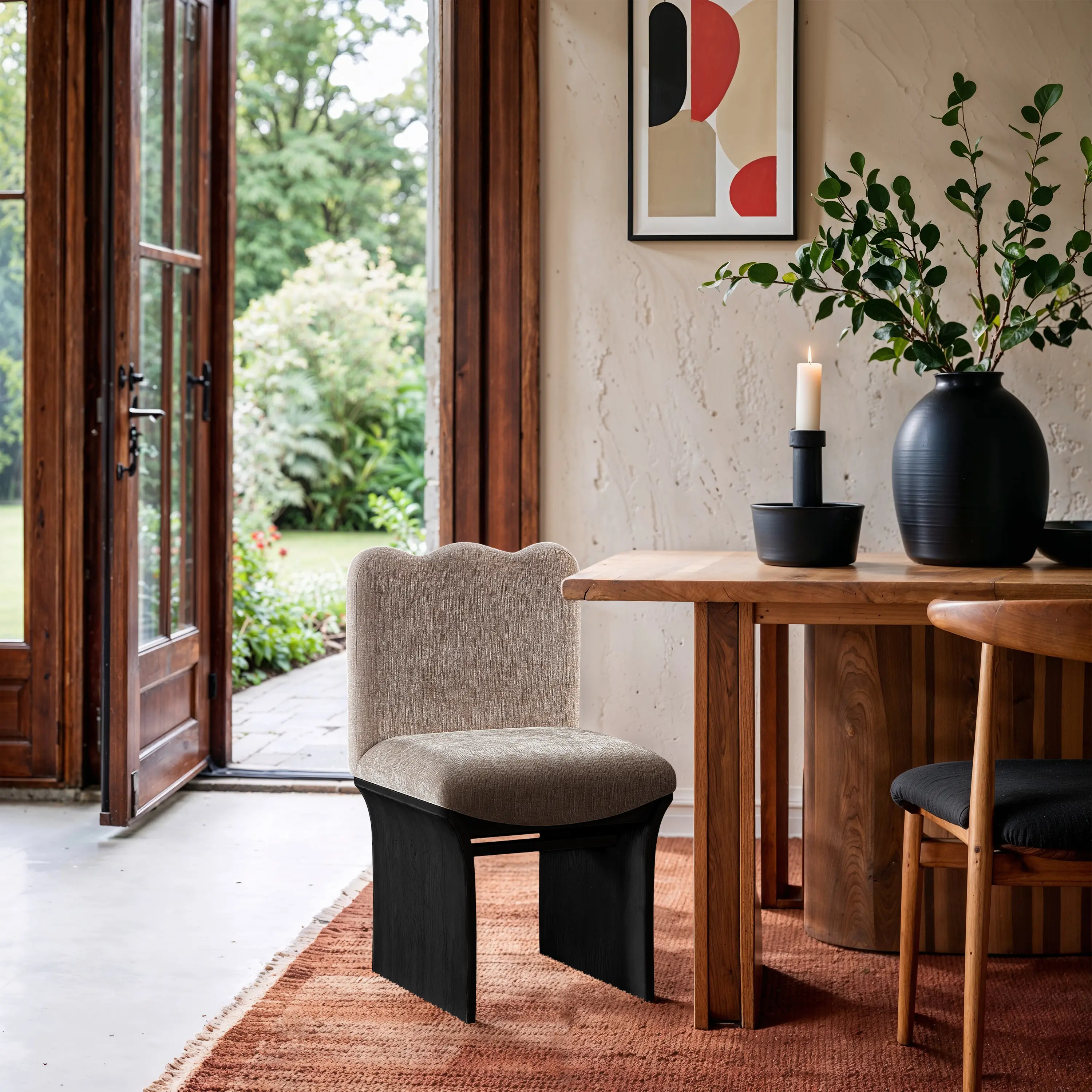 Shaw Beige Upholstered Dining Chair With Black Base-2