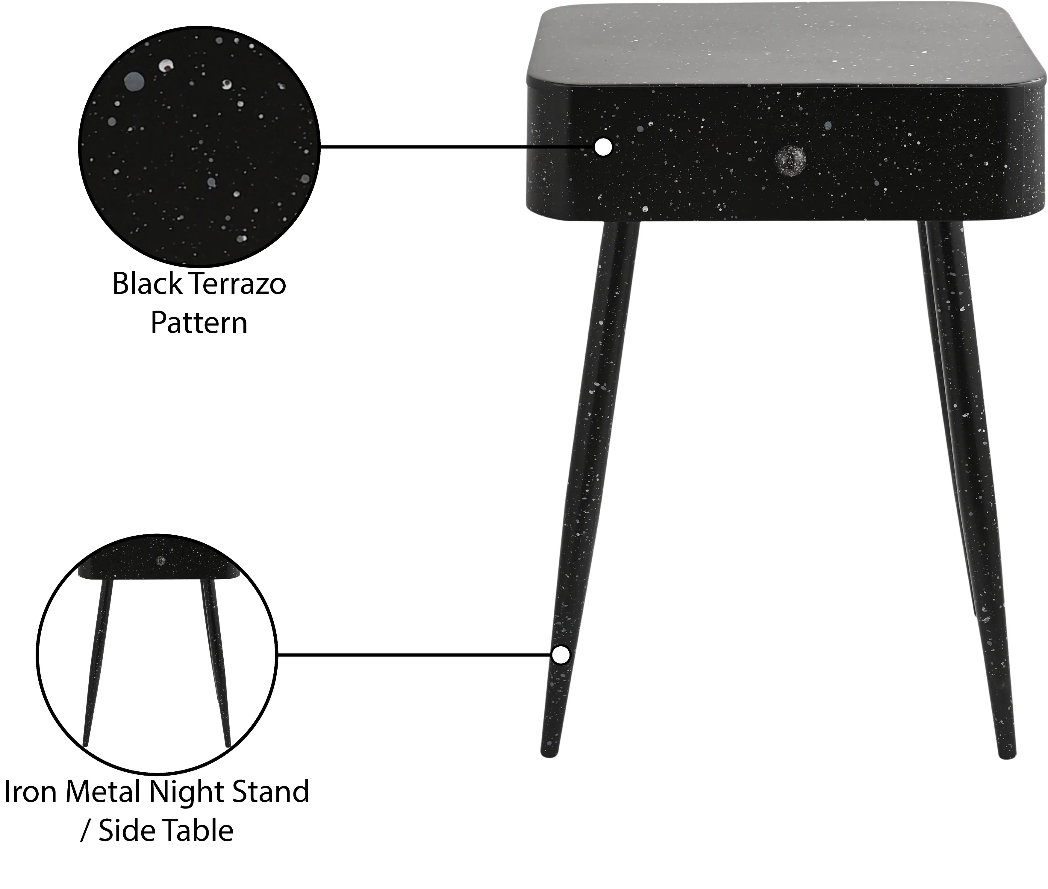 Rylan Black Terrazzo Iron Nightstand-10