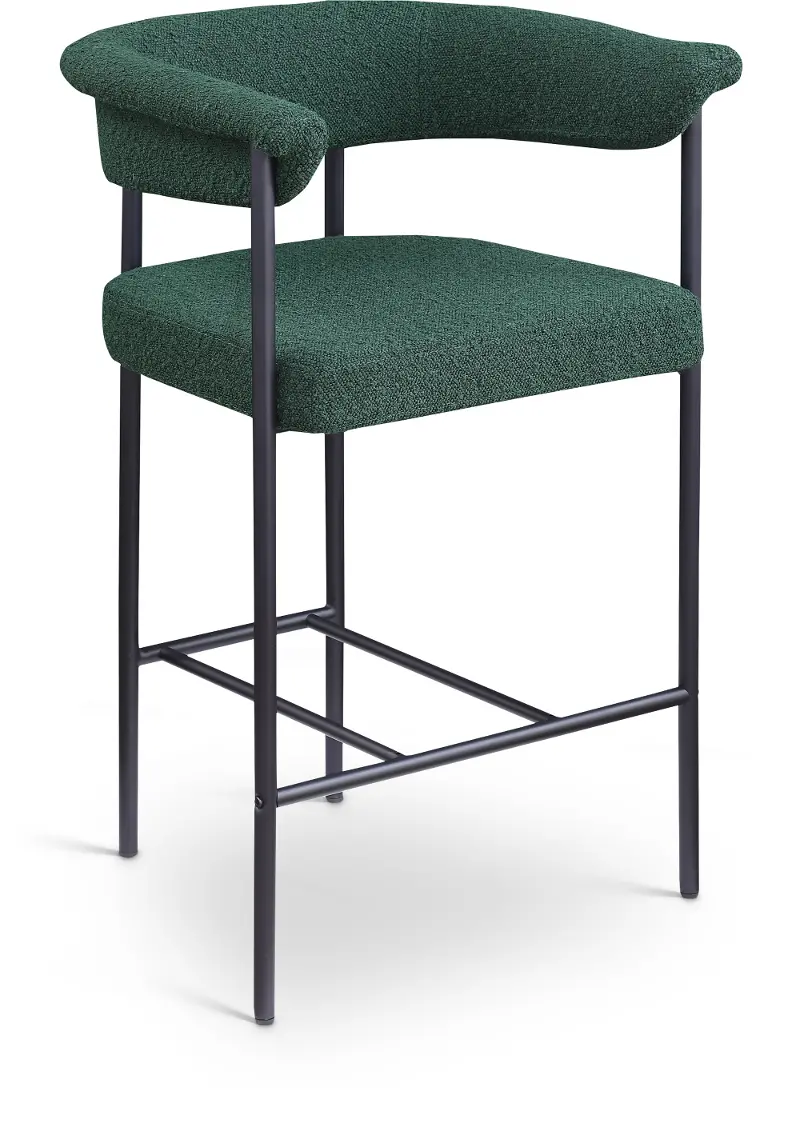 Malin Green Boucle Upholstered Counter Stool, Set of 2