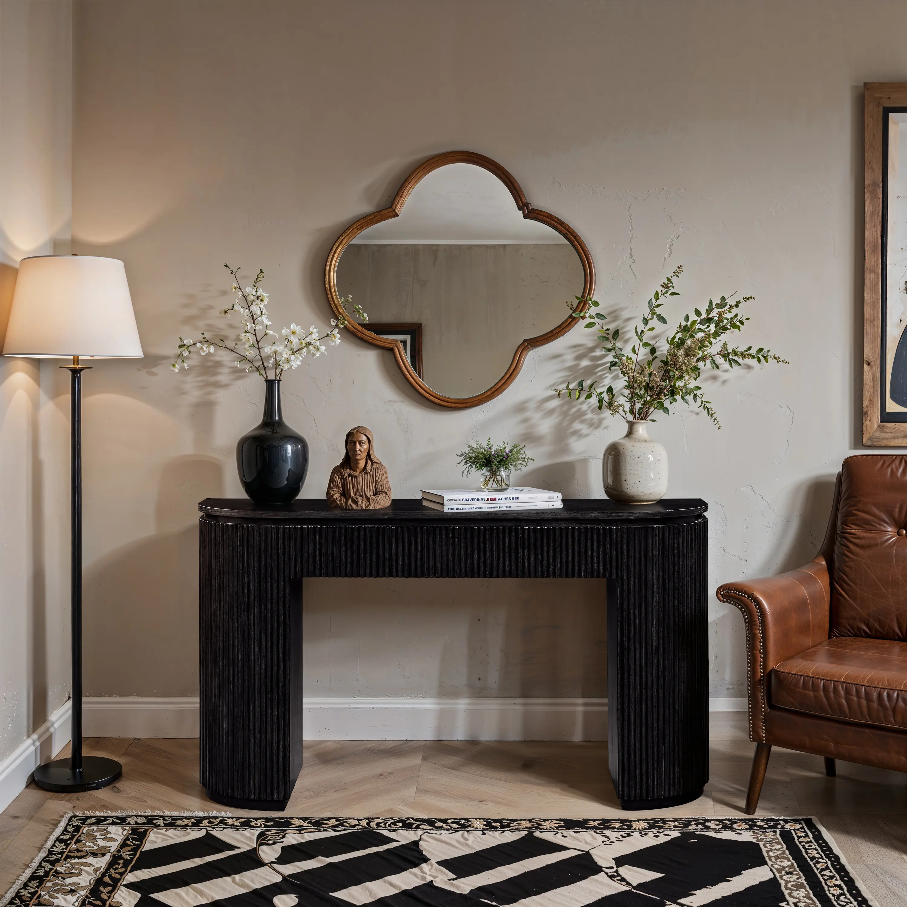 Astrid Black Oak Fluted Console Table-2