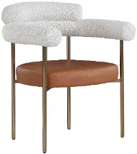 Blake Cream Boucle and Cognac Vegan Leather Dining Chair, Set of 2