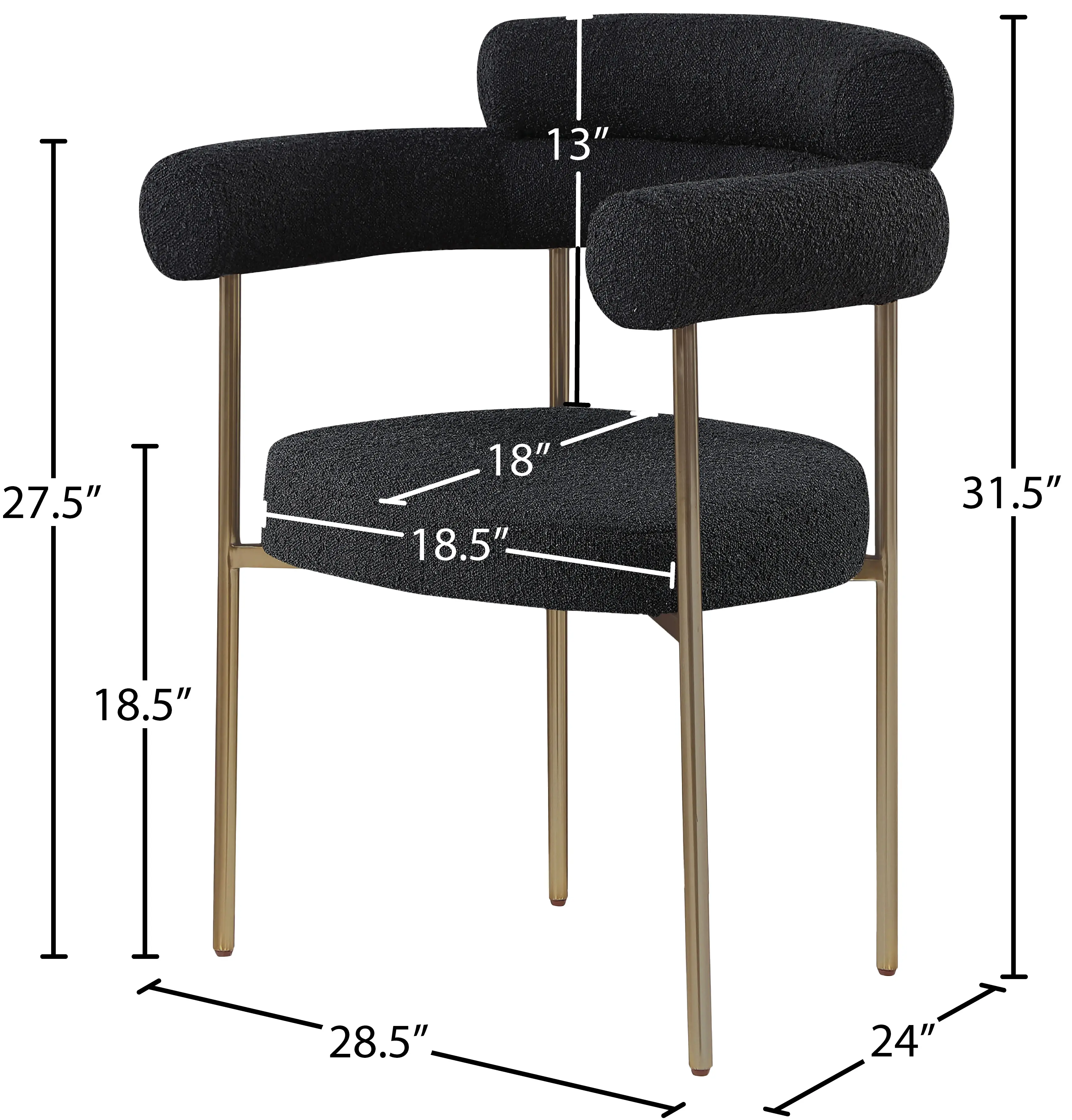 Blake Black Boucle Upholstered Dining Chair, Set of 2-2