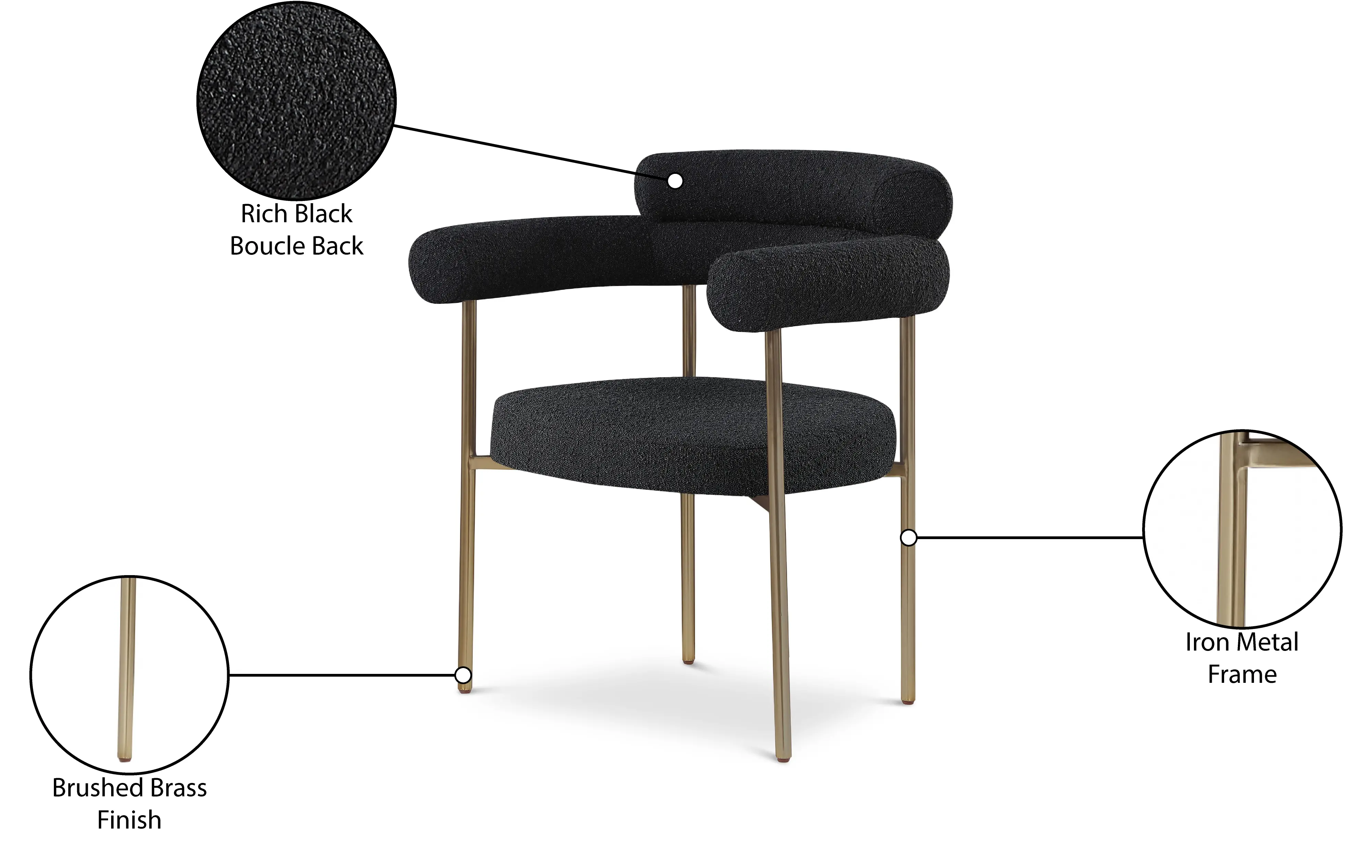 Blake Black Boucle Upholstered Dining Chair, Set of 2-8