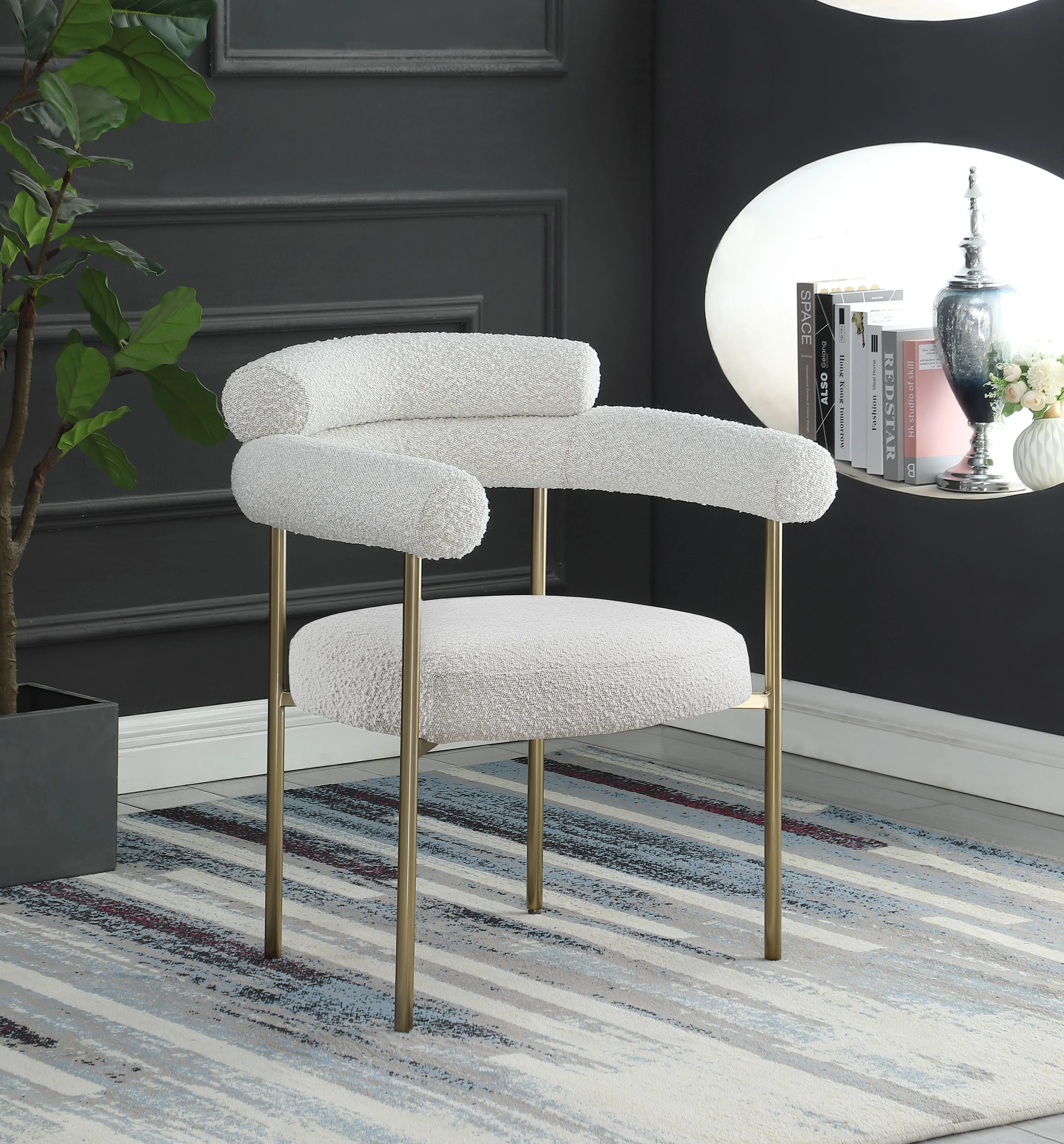 Blake Cream Boucle Upholstered Dining Chair, Set of 2-2