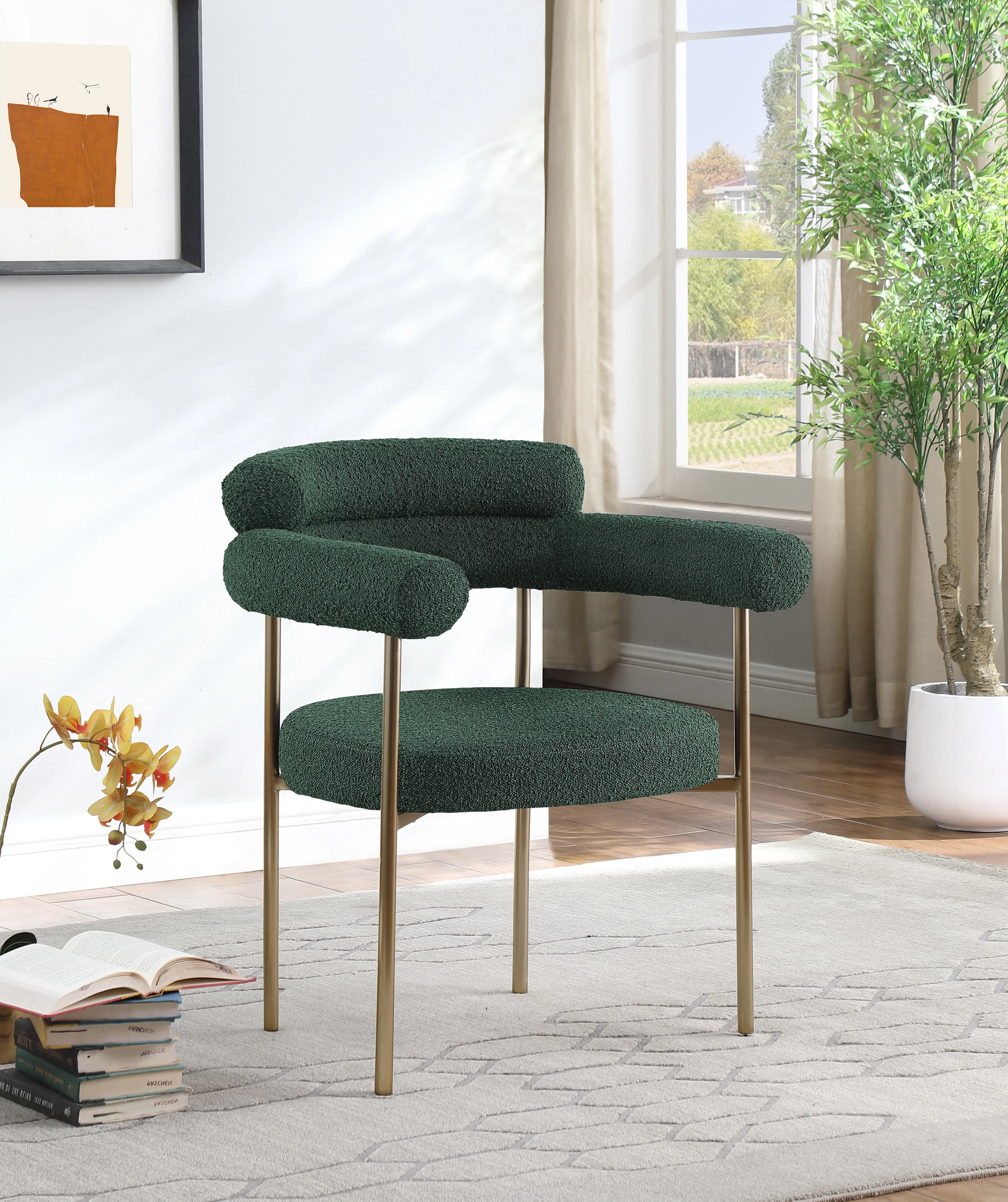 Blake Green Boucle Upholstered Dining Chair, Set of 2-2